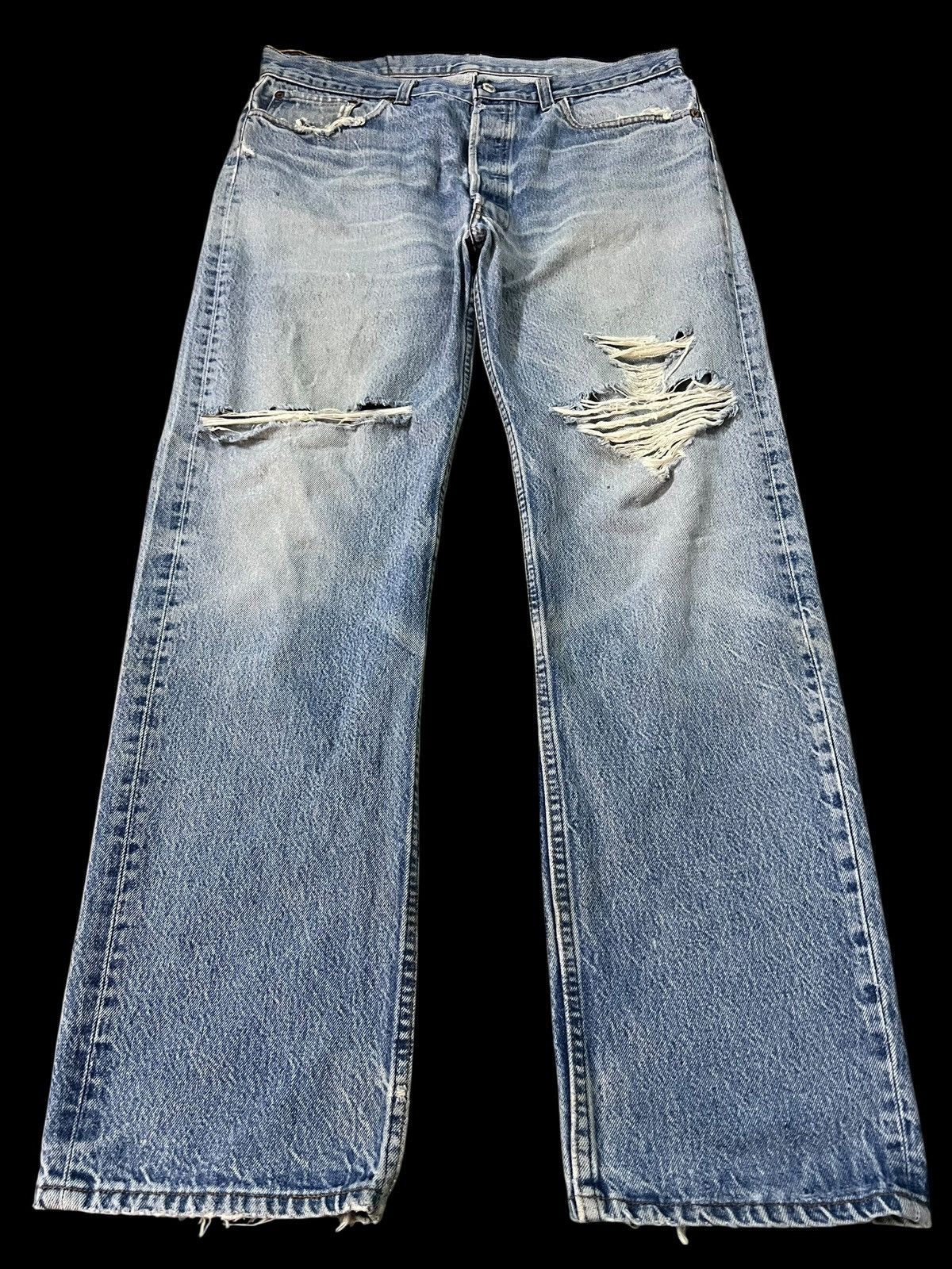 Levi's Vintage 90’s Levi’s 501 Mud Wash Distressed Ripped Jean Size US 34 / EU 50 - 3 Thumbnail