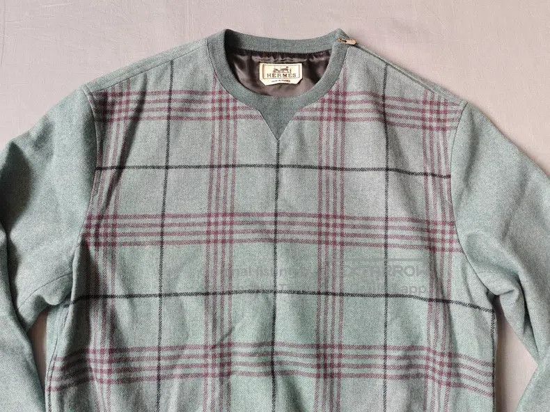 Hermes Hermes Runway plaid wool sweater, misty blue, 100% wool fa Size US M / EU 48-50 / 2 - 4 Thumbnail