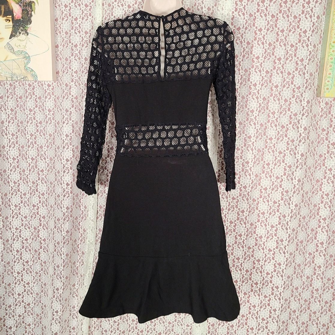 Sandro Sandro Black fishnet mesh fit and flair dress 1 XS juniors Size XS / US 0-2 / IT 36-38 - 3 Thumbnail