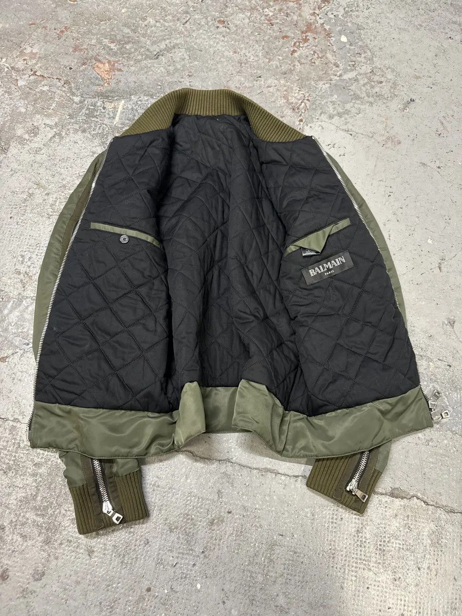 Balmain 2010s Balmain Multi Zips Aviator Green Bomber Jacket Size US M / EU 48-50 / 2 - 6 Thumbnail