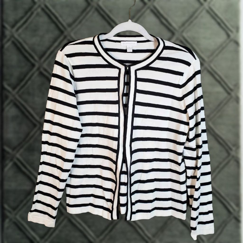 Charter Club Charter Club Cardigan Long Sleeve Pima Cotton Striped M Multicolor Women Size M / US 6-8 / IT 42-44 - 1 Thumbnail