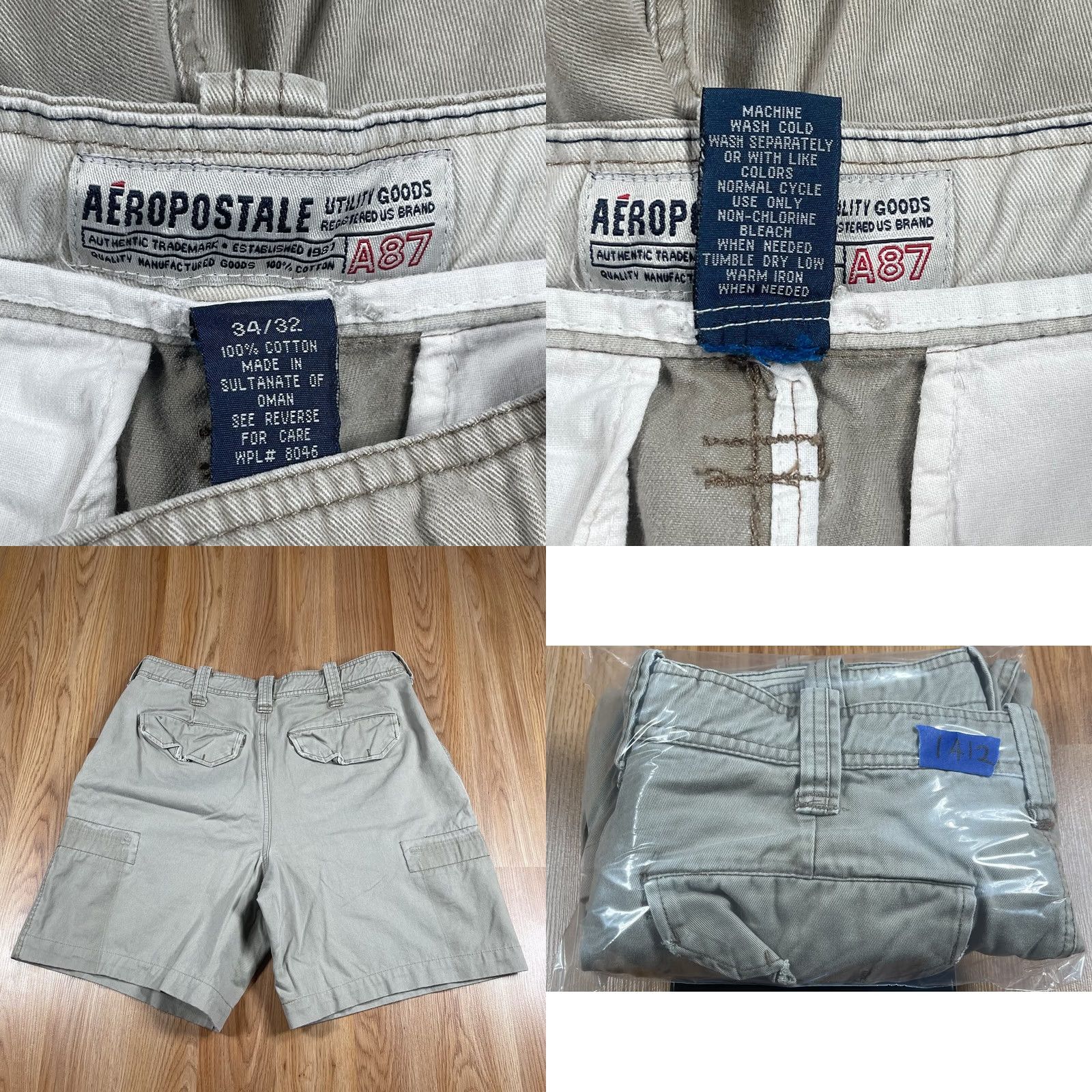 Vintage Aeropostale Shorts Mens 34/32 Khaki Chino Slack Beige 100% Cotton FlatFront Size US 34 / EU 50 - 8 Thumbnail