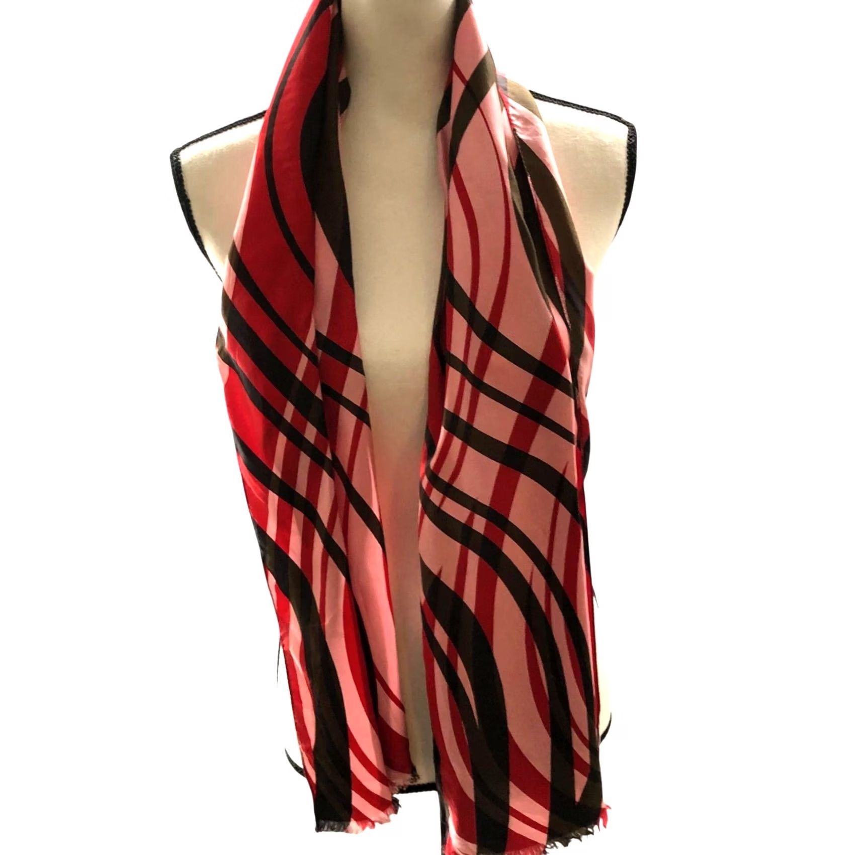 Talbots VINTAGE Talbots Scarf Womens 100% Silk Pink Red Wave Print Rectangle Shawl Silk Scarf Bohemian Floral Department Women Mens? Size ONE SIZE - 3 Thumbnail
