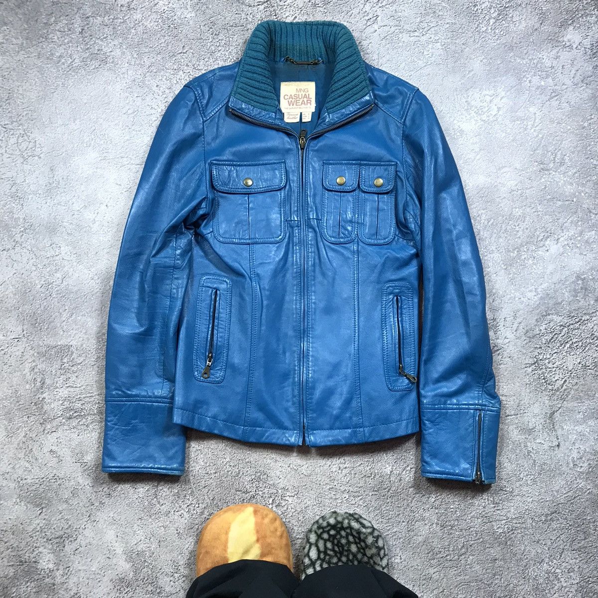 Vintage Vintage Blue Leather Jacket Workwear Streetwear 90s Logo M Size M / US 6-8 / IT 42-44 - 1 Thumbnail
