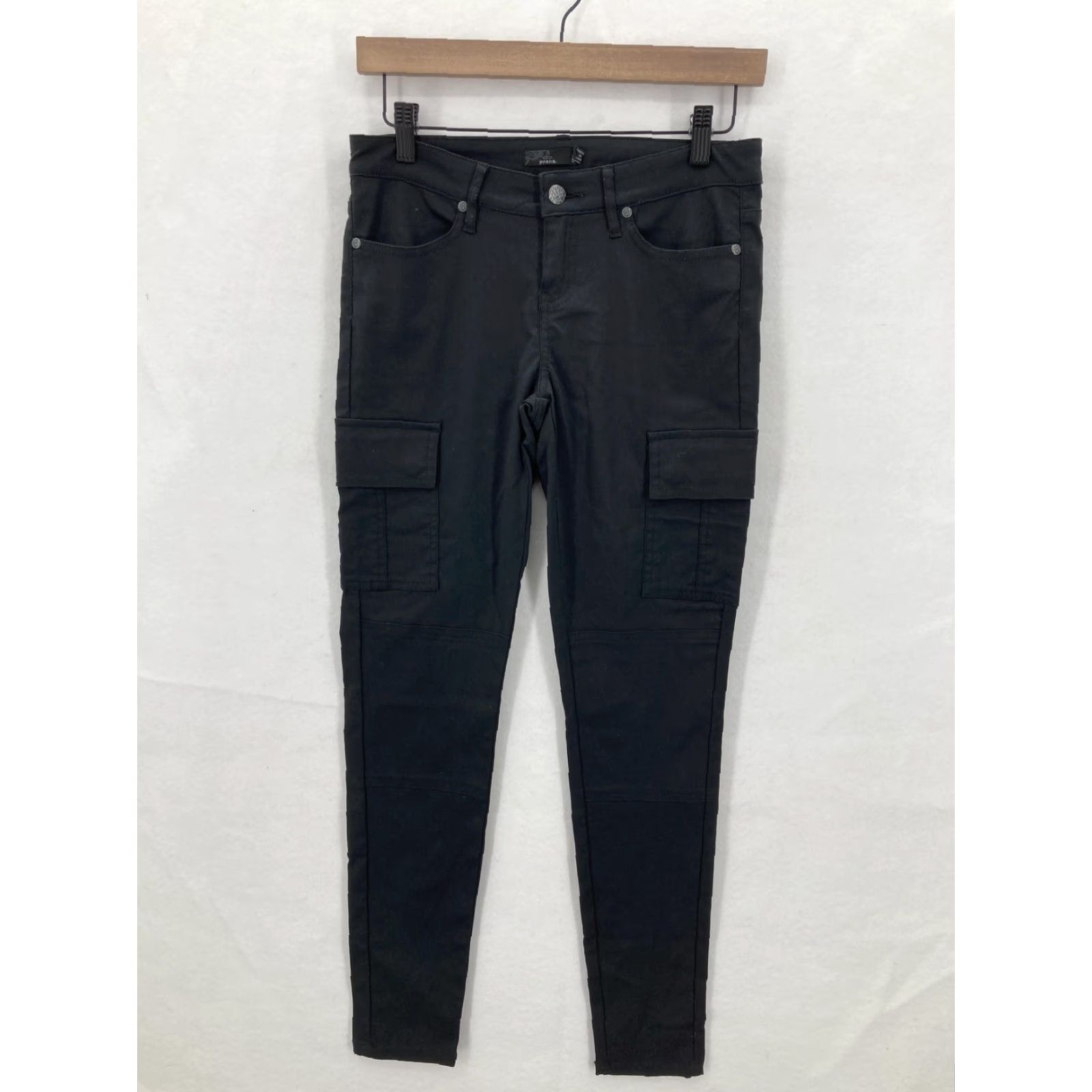 Prana prAna Meme Pants Womens 0 Black Skinny Stretch Nylon Cargo Utility Outdoor Hike Size 25" / US 0 / IT 36 - 2 Thumbnail