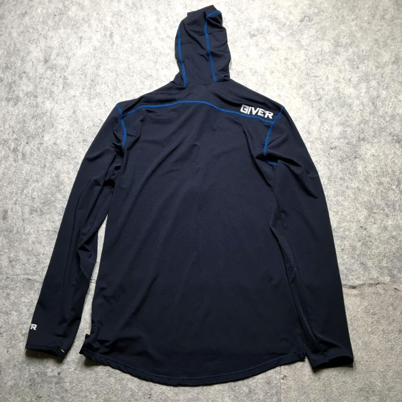 Layer 8 Give'r Pullover Hoodie Men Large Athletic Running Thumb Holes Outdoor Navy Blue 1/4 Zip Slit Hooded Sleeves Size US L / EU 52-54 / 3 - 6 Thumbnail