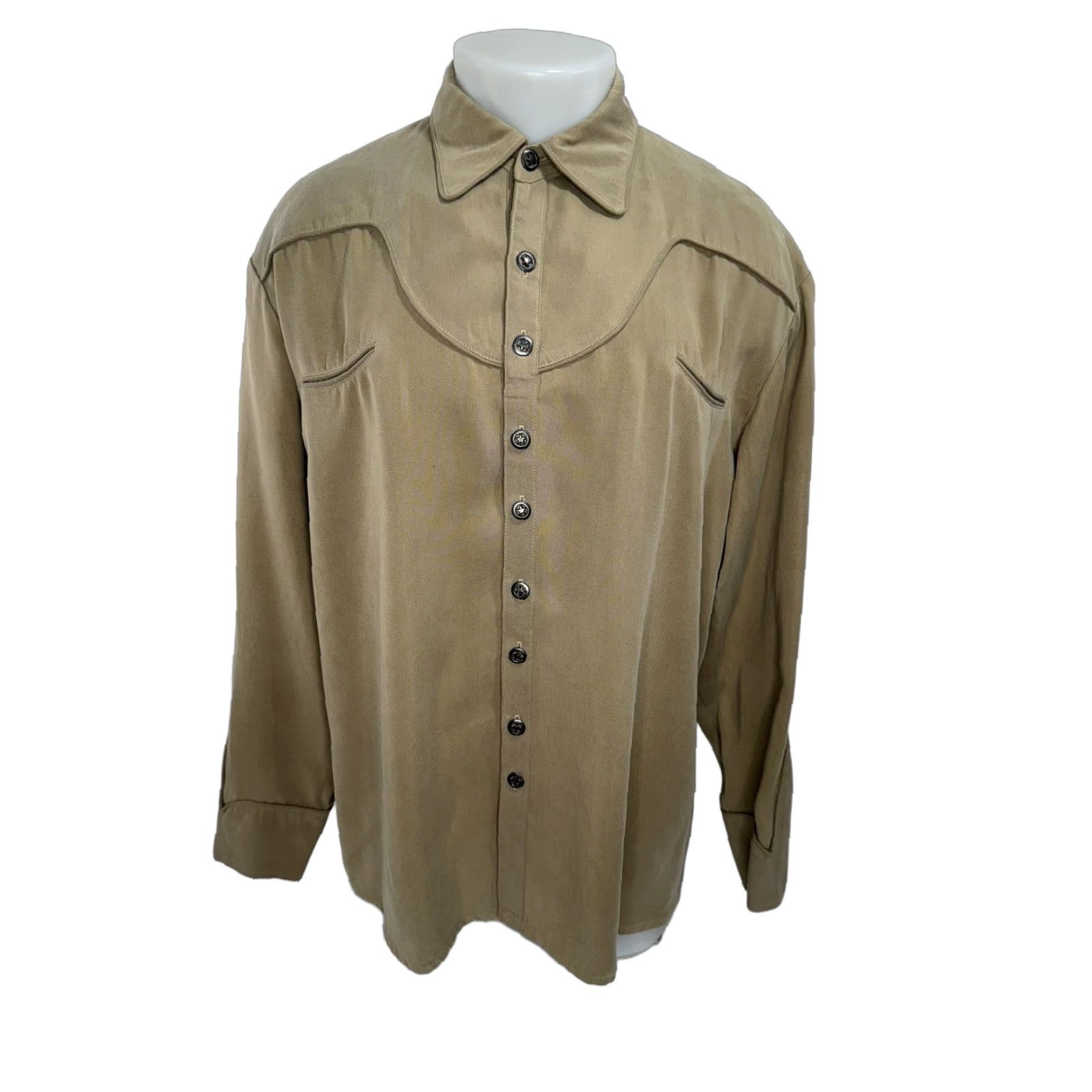 Scully Scully Mens L Western Shirt Long Sleeve Button-Up Metal Star Buttons Thick Brown Yoke 90s - Western Theme Mens Size US L / EU 52-54 / 3 - 1 Thumbnail