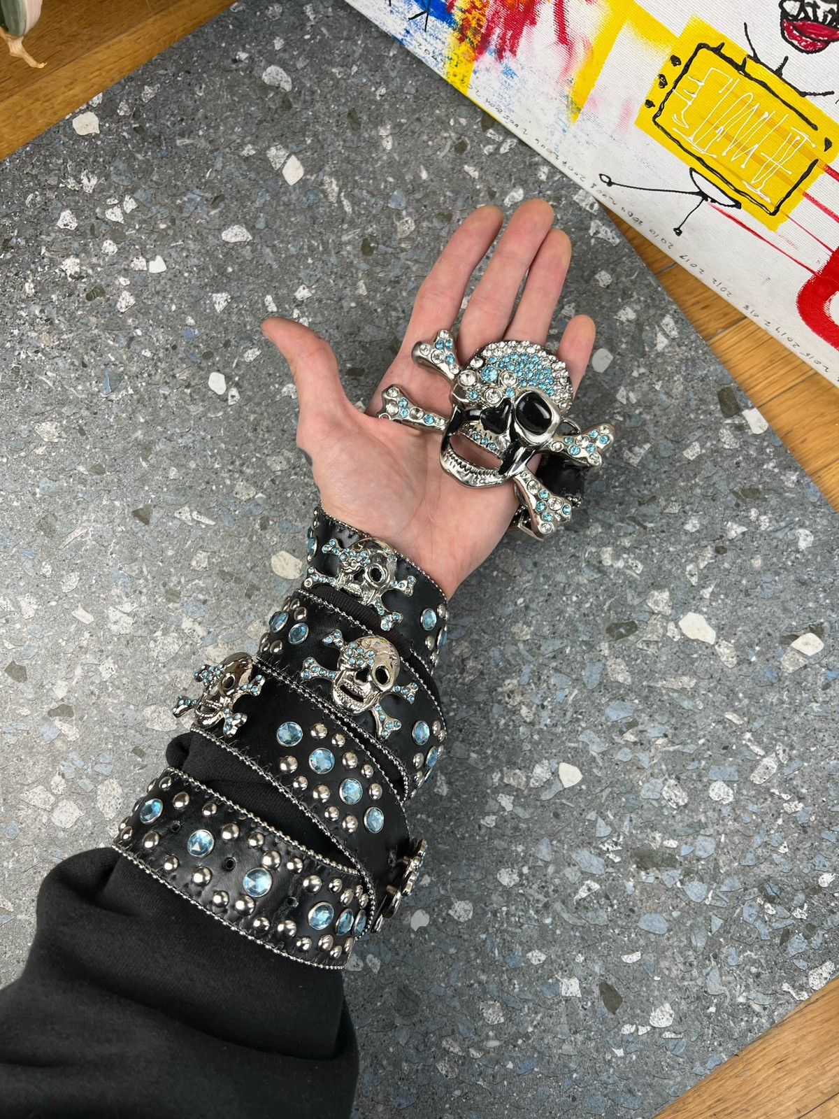 Japanese Brand × Vintage Rhinestone Skull Buckle Belt crystals Size ONE SIZE - 1 Thumbnail