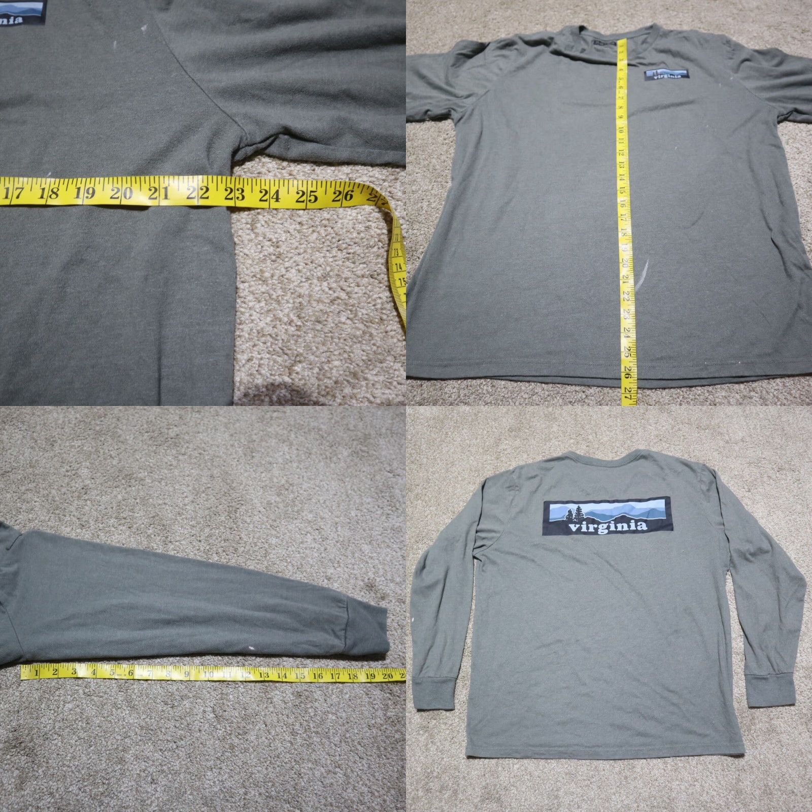 Vintage Virginia VA Green Long Sleeve Tee Shirt Adult Mens XL Extra Large Size US XL / EU 56 / 4 - 8 Thumbnail