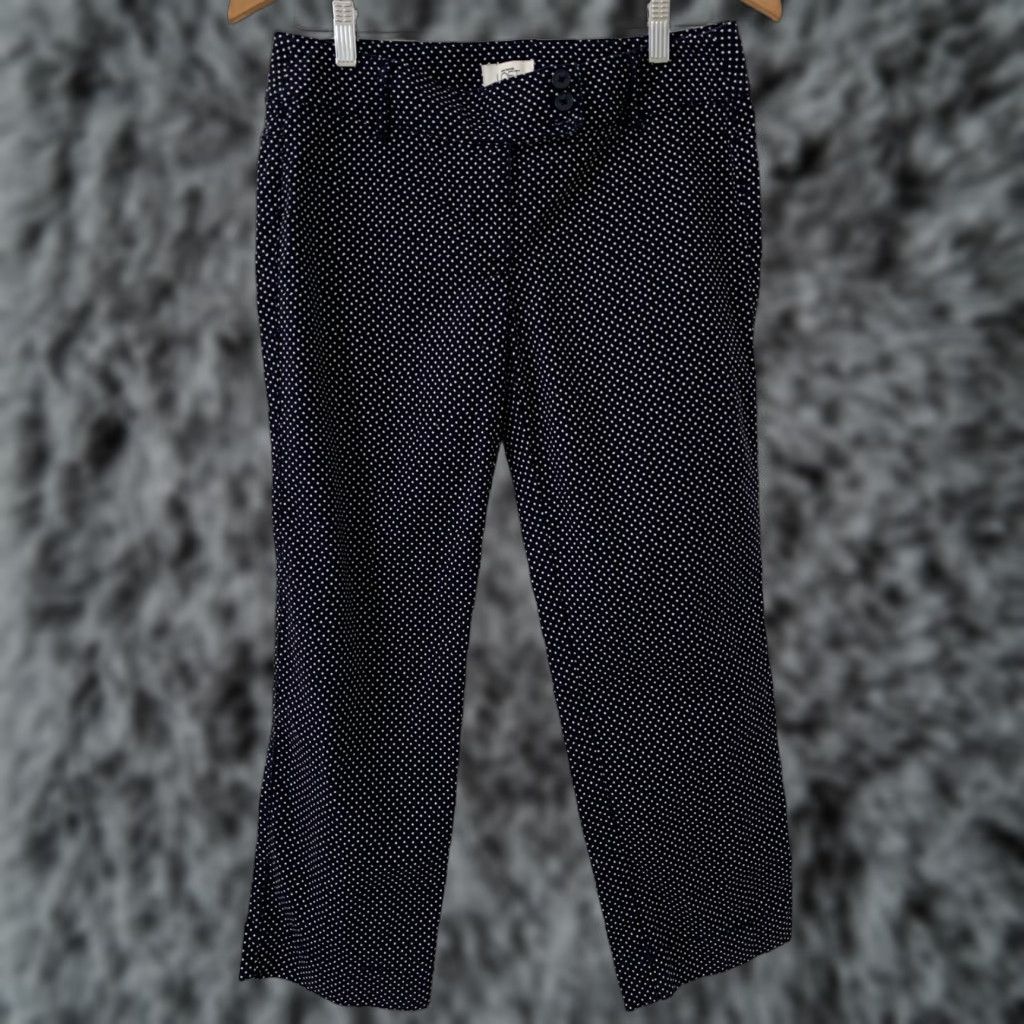 Ann Taylor Women Ann Taylor Loft Pant Navy Polka Dot Wode Leg Cropped Sz 4 Size 27" / US 4 / IT 40 - 1 Thumbnail