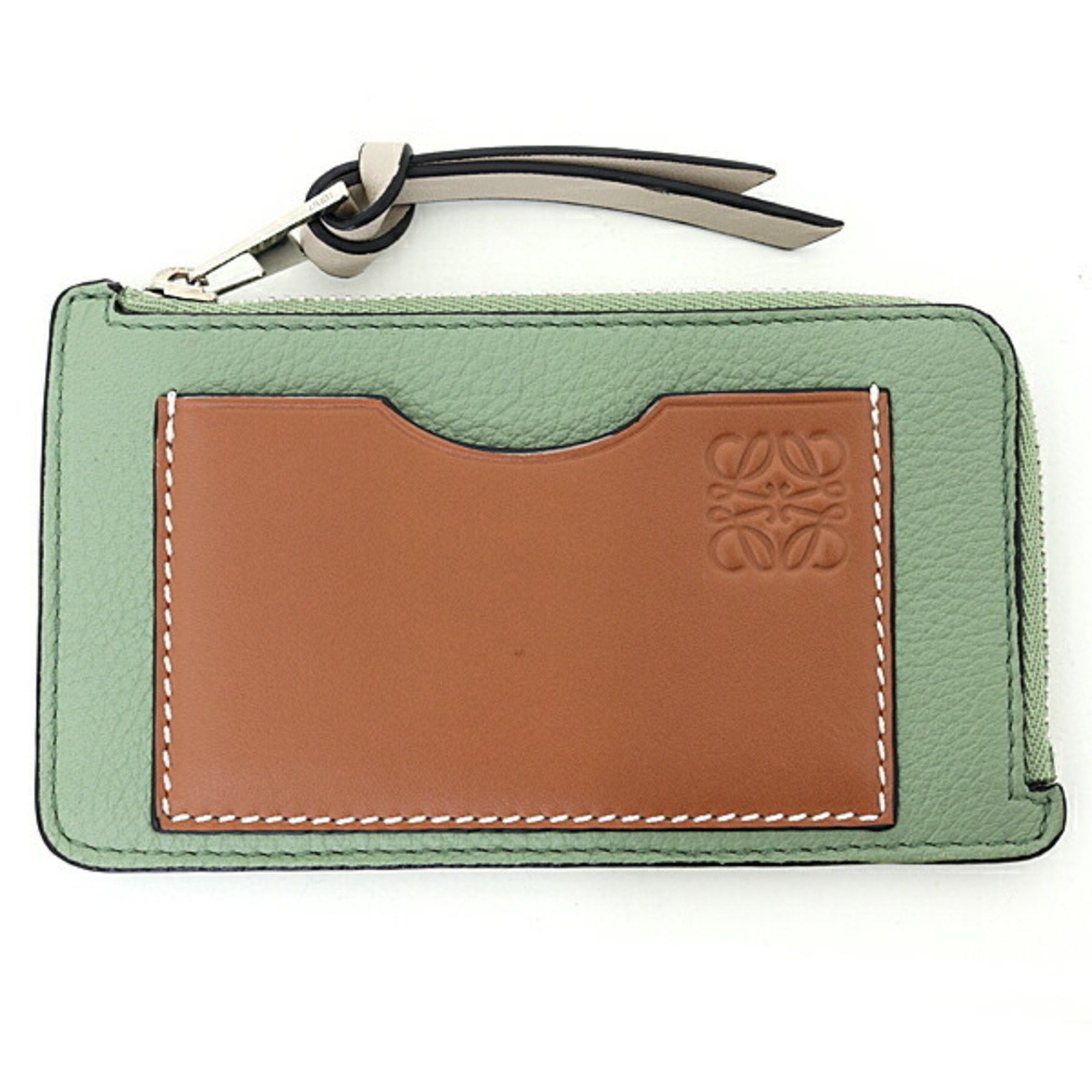 image of Loewe Coin Card Holder Purse Case Soft Grain Calf C660Z40X04 Rosemary Tan in Green, Women's