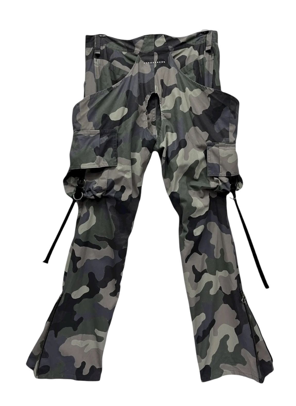 Japanese Brand 🔥Designer Unique Bondage Green Camo Cargo Zipper Leg Flare Size US 31 - 2 Thumbnail