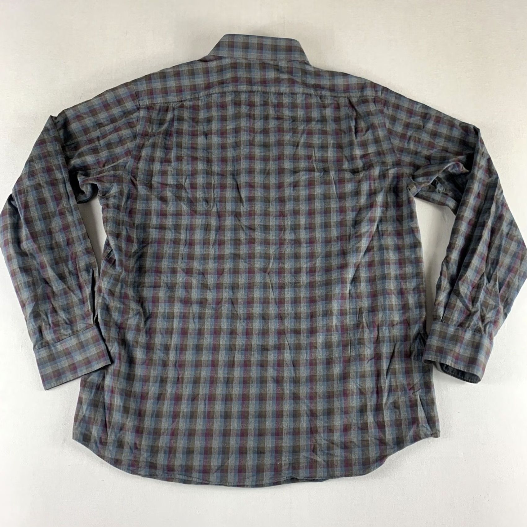 Hart Schaffner Marx Hart Schaffner Marx Shirt Mens Medium Gray Blue Purple Plaid Long Sleeve Cotton Size US M / EU 48-50 / 2 - 2 Thumbnail