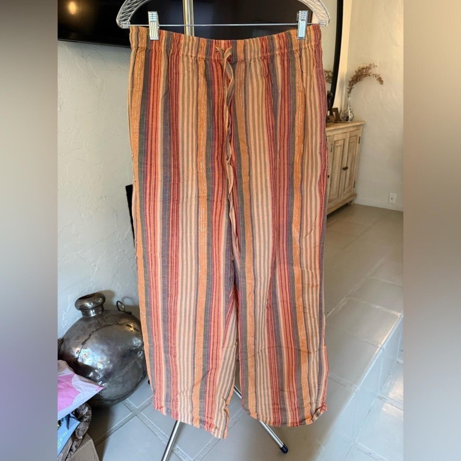 Other Vintage Russ Sport Co Striped Wide Leg Pants L Boho Metallic Size 36" / US 14 / IT 50 - 1 Thumbnail