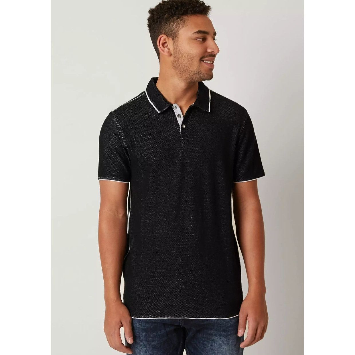 BKE Men's BKE Jersey Black White Raw Edge Polo Shirt Size Large Size US L / EU 52-54 / 3 - 1 Thumbnail