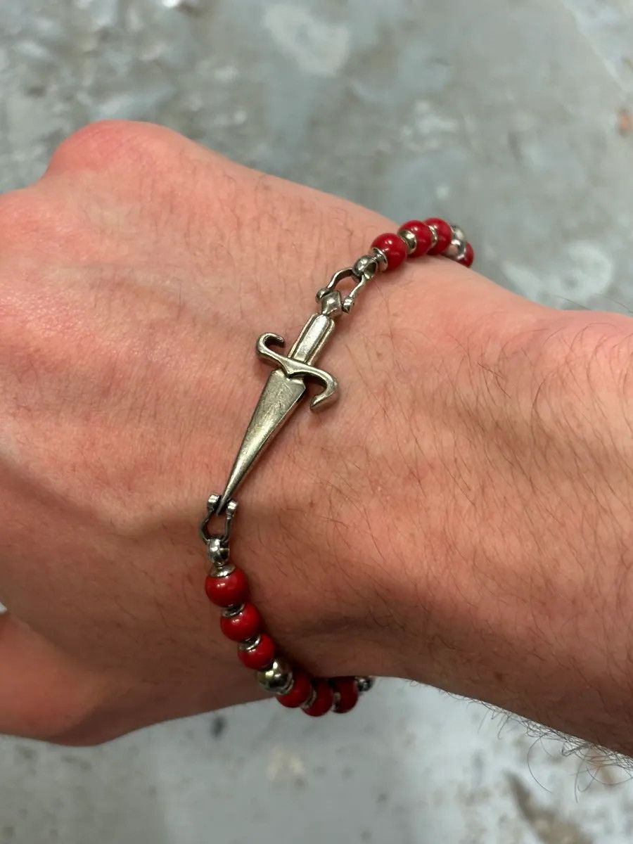 Vintage Cesare Paciotti Red Beaded Cross Charm Bracelet Size ONE SIZE - 1 Thumbnail