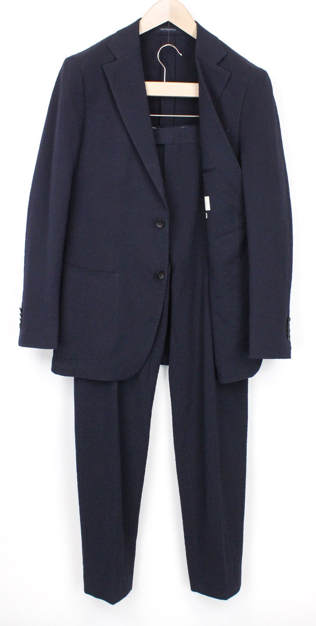 image of Suitsupply Havana Uk38R Navy Crinkled Cotton Stretch Suit 71892, Men's