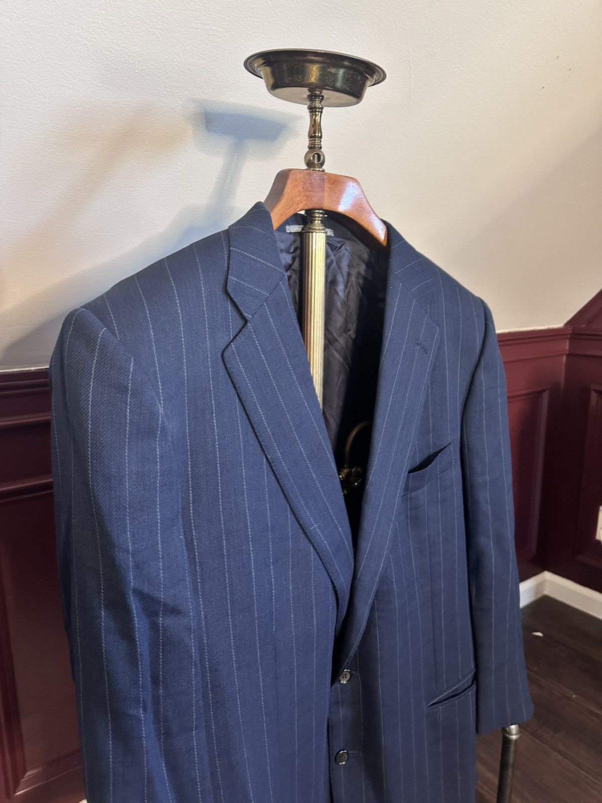 Ermenegildo Zegna Custom tailored navy pinstriped woven wool jacket Size 46R - 2 Thumbnail
