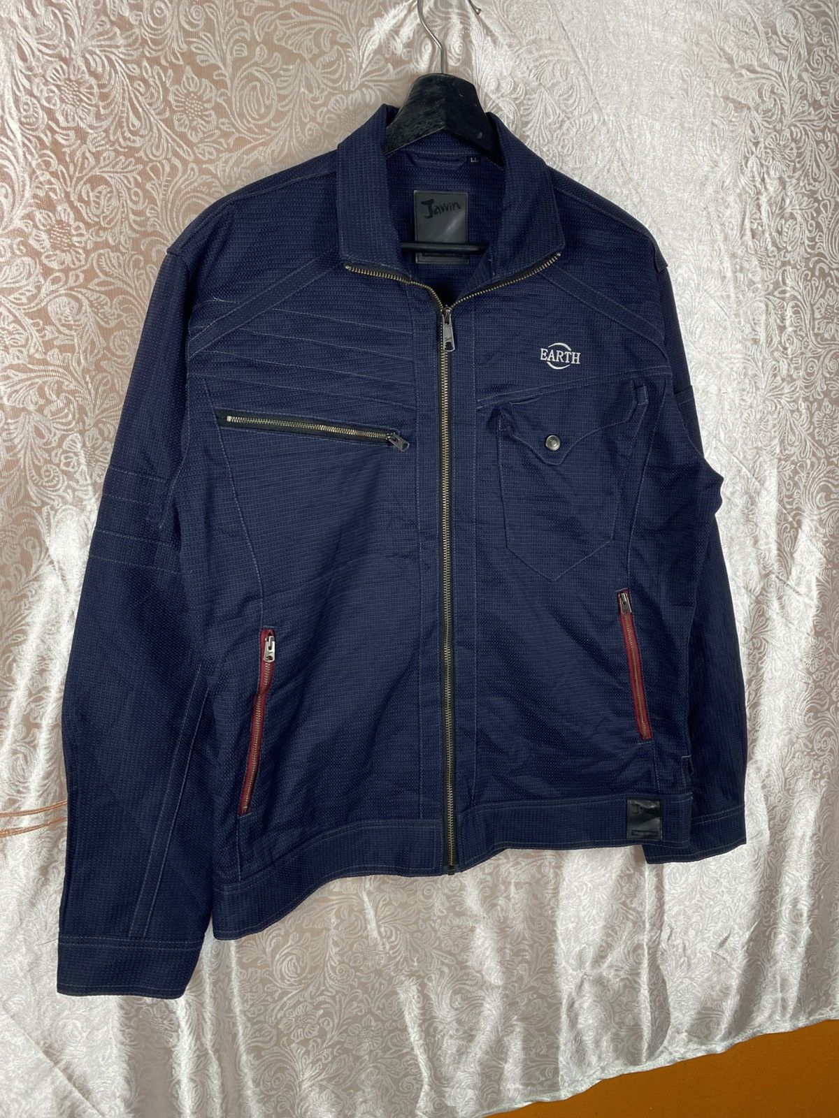 Japanese Brand Jawin EARTH Navy Utility Workwear Full Zip Textured Fabric Size US L / EU 52-54 / 3 - 5 Thumbnail