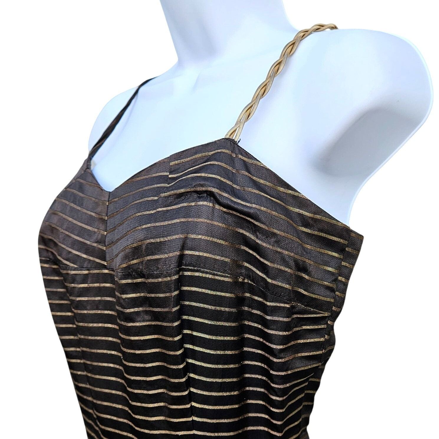 Other 50s Egyptian Black Gold Stripe Evening Gown Full Skirt XXS S Size XXS / US 00 / IT 34 - 2 Thumbnail