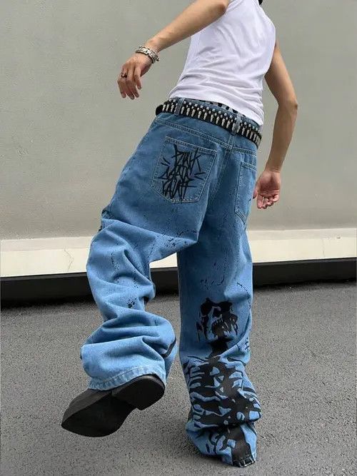 Japanese Brand Graphic Wide Leg Jeans Drip Size US 35 - 4 Thumbnail