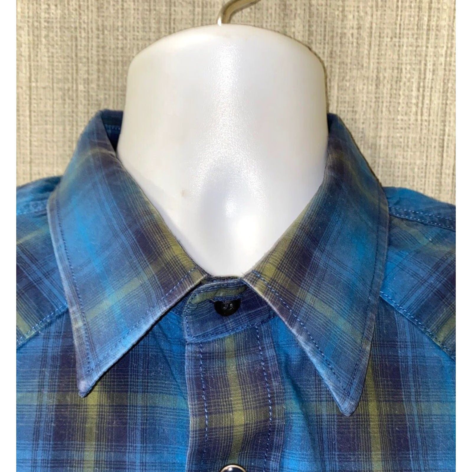 Vintage Panhandle Rough Stock Shirt Men 2XL Plaid Long Sleeve Snap Button Casual Blue/Green Size US XXL / EU 58 / 5 - 3 Thumbnail