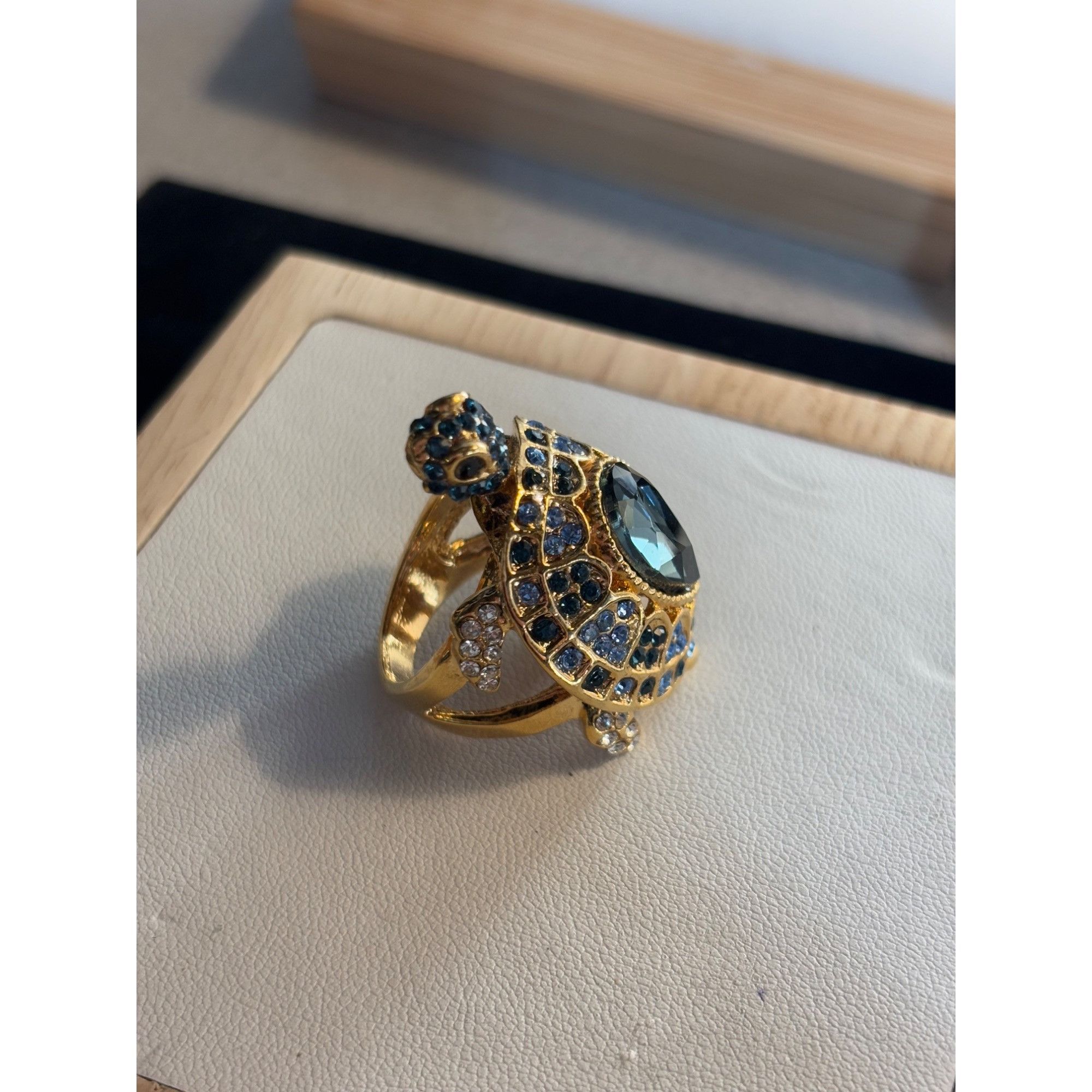 Other Gold Turtle Ring With Blue & Clear Crystals Adjustable Size Size ONE SIZE - 17 Thumbnail