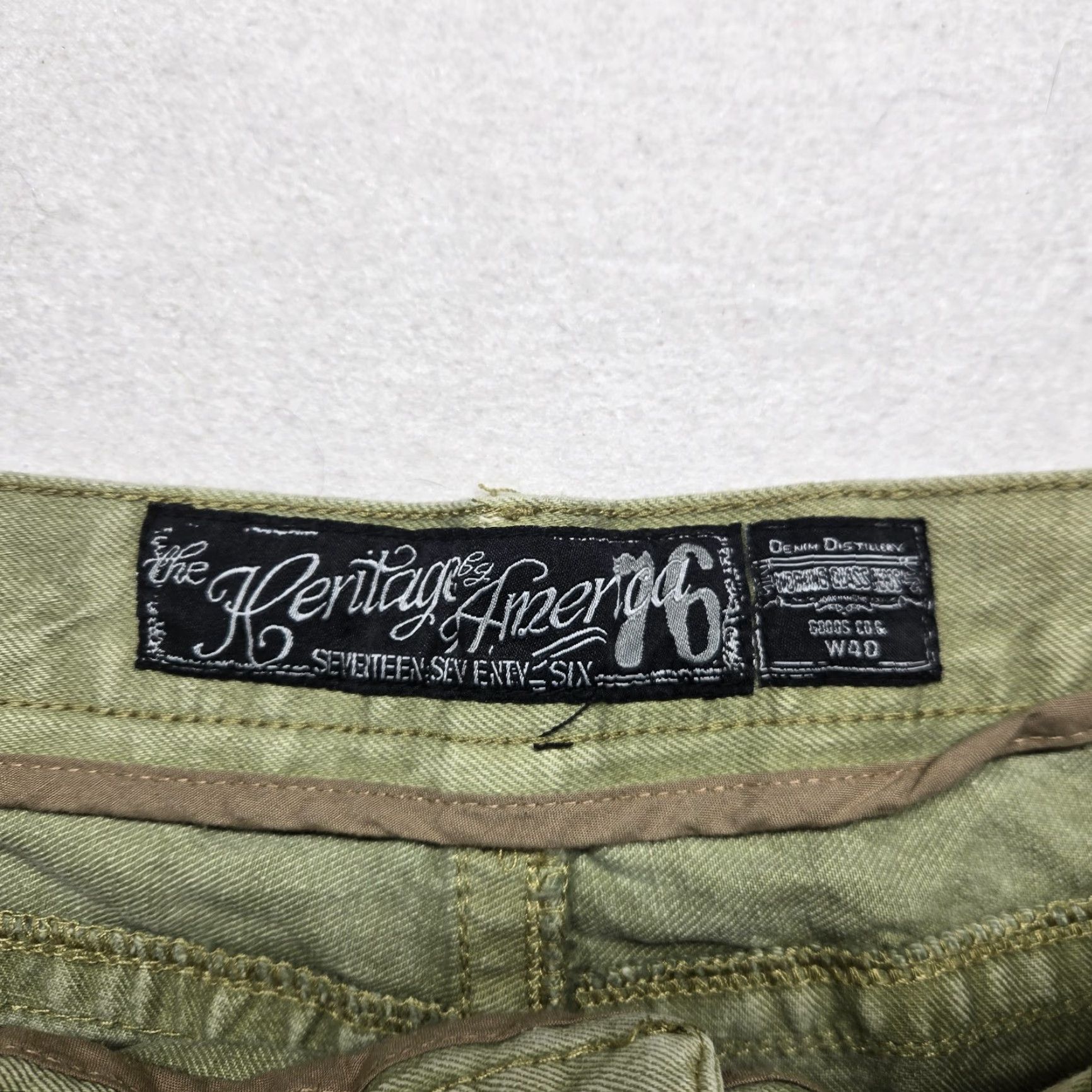 Vintage VINTAGE Heritage 76 Men's Shorts 40" Green Denim Distressed Biker Pants 90s Size US 40 / EU 56 - 2 Thumbnail