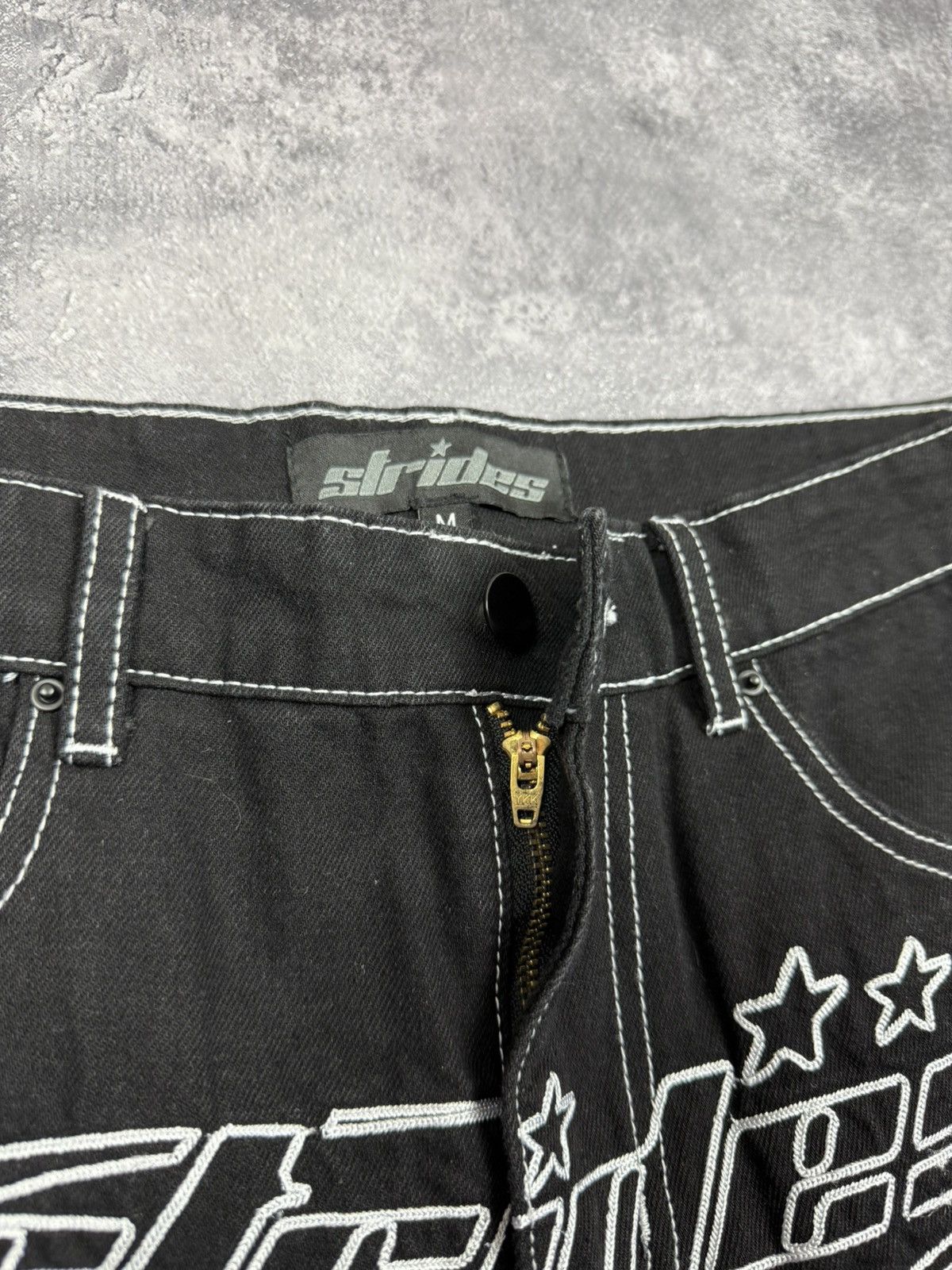 Japanese Brand Strides Baggy Jeans Denim Pants Black Y2K Skater Streetwear Size US 32 / EU 48 - 15 Thumbnail