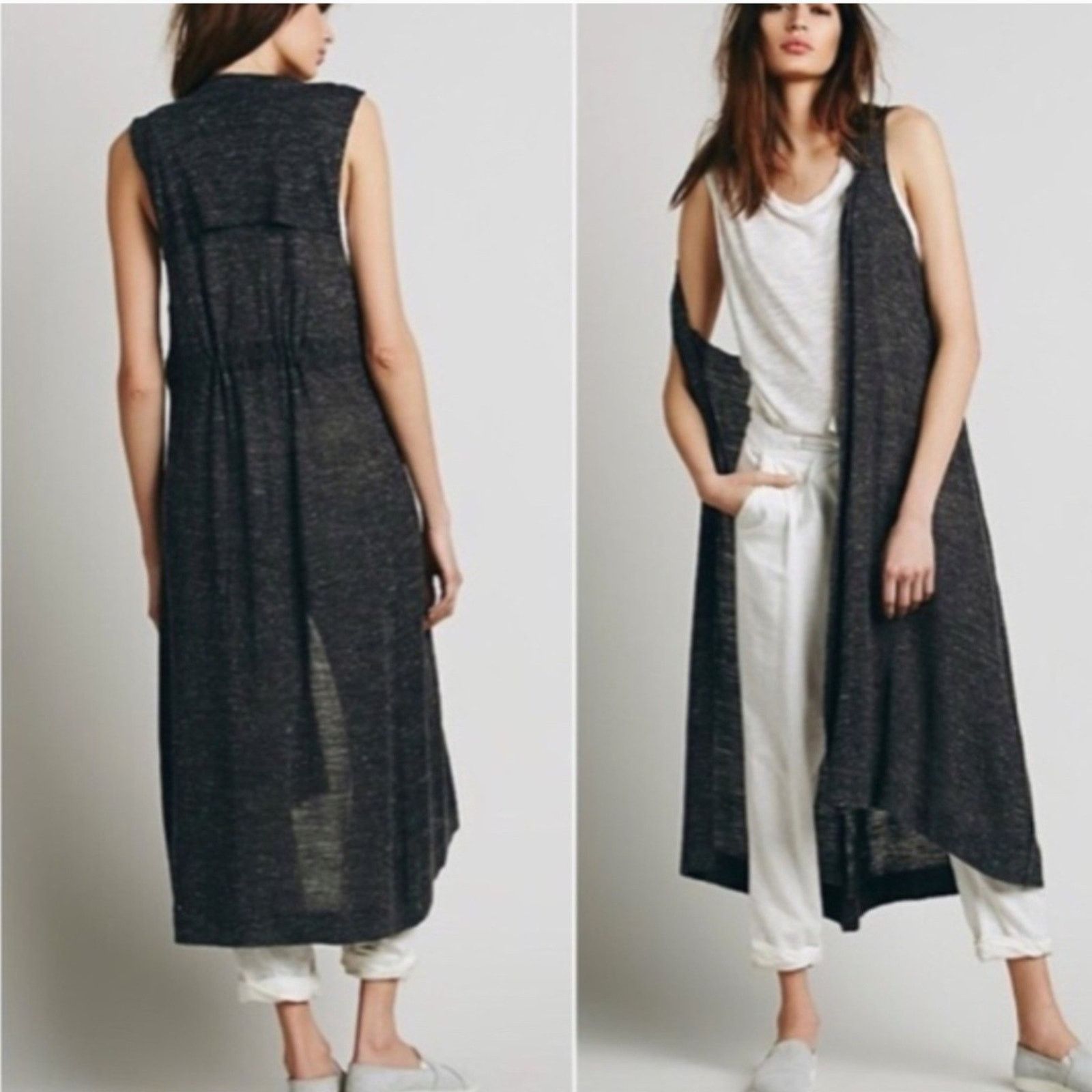 Free People Free People Womens Open Cardigan Duster Sleeveless Linen S Size S / US 4 / IT 40 - 3 Thumbnail