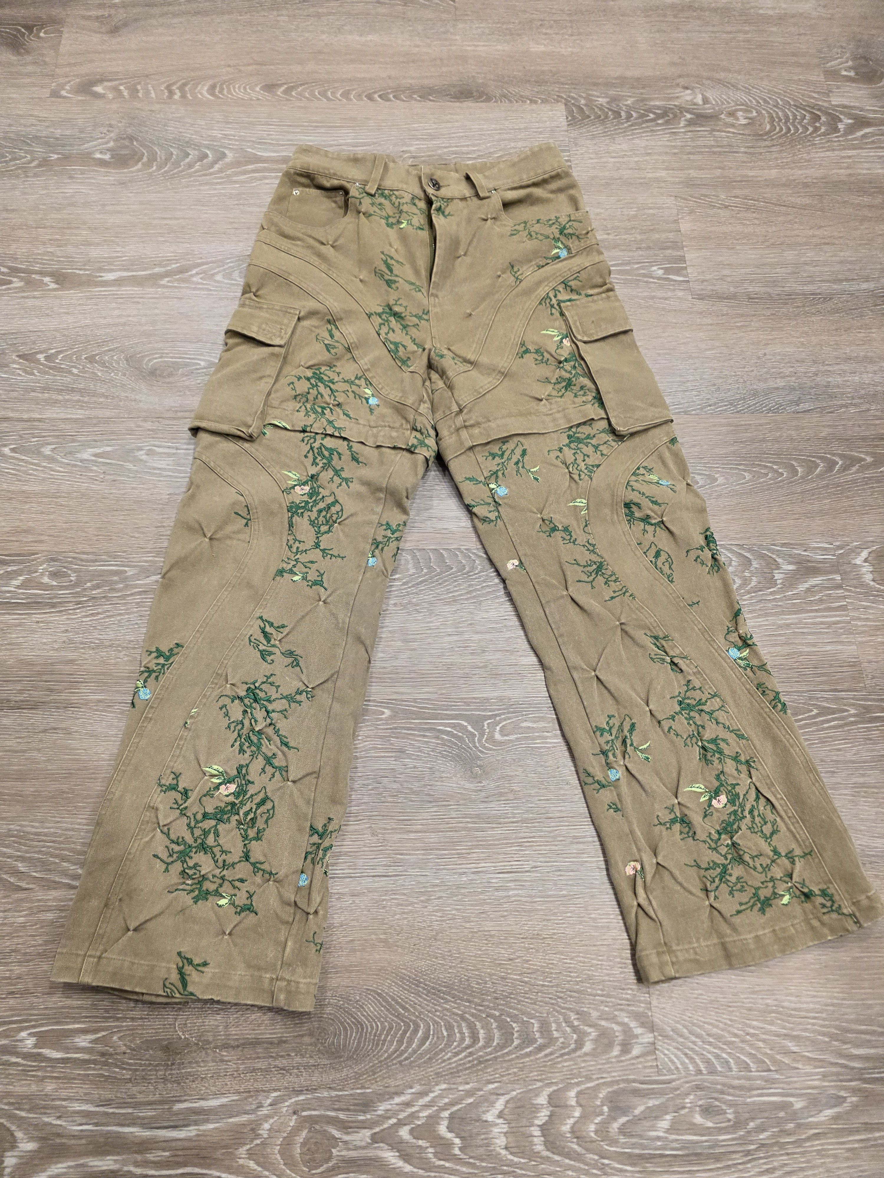 Bad Son Convertible floral embroidered cargos