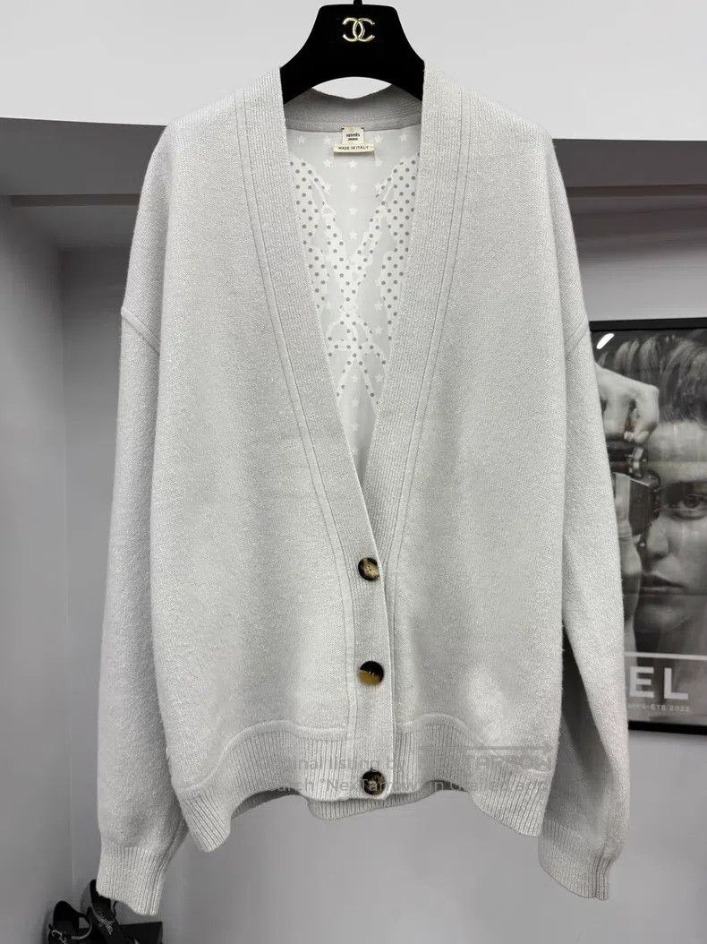 Hermes Hermes Light blue knit and silk printed cardigan Size XS / US 0-2 / IT 36-38 - 1 Thumbnail