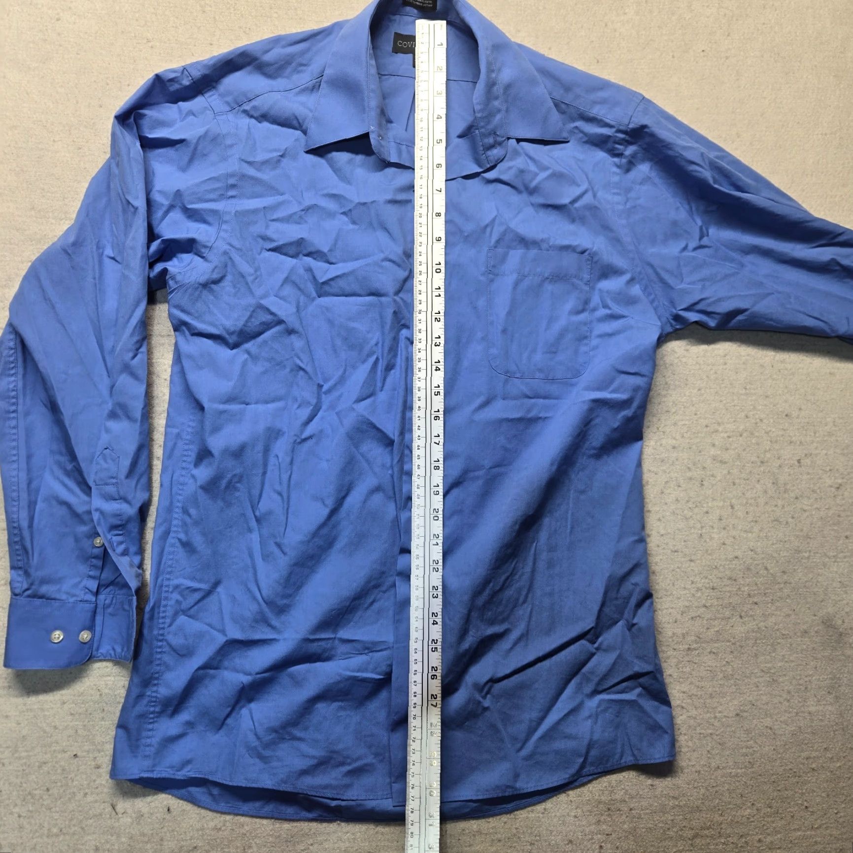 Vintage Covington Shirt Men M 15-15.5 Blue Long Sleeve Pocket Button-Up Classic Cotton Solid 90s vibe? Size 40R - 5 Thumbnail
