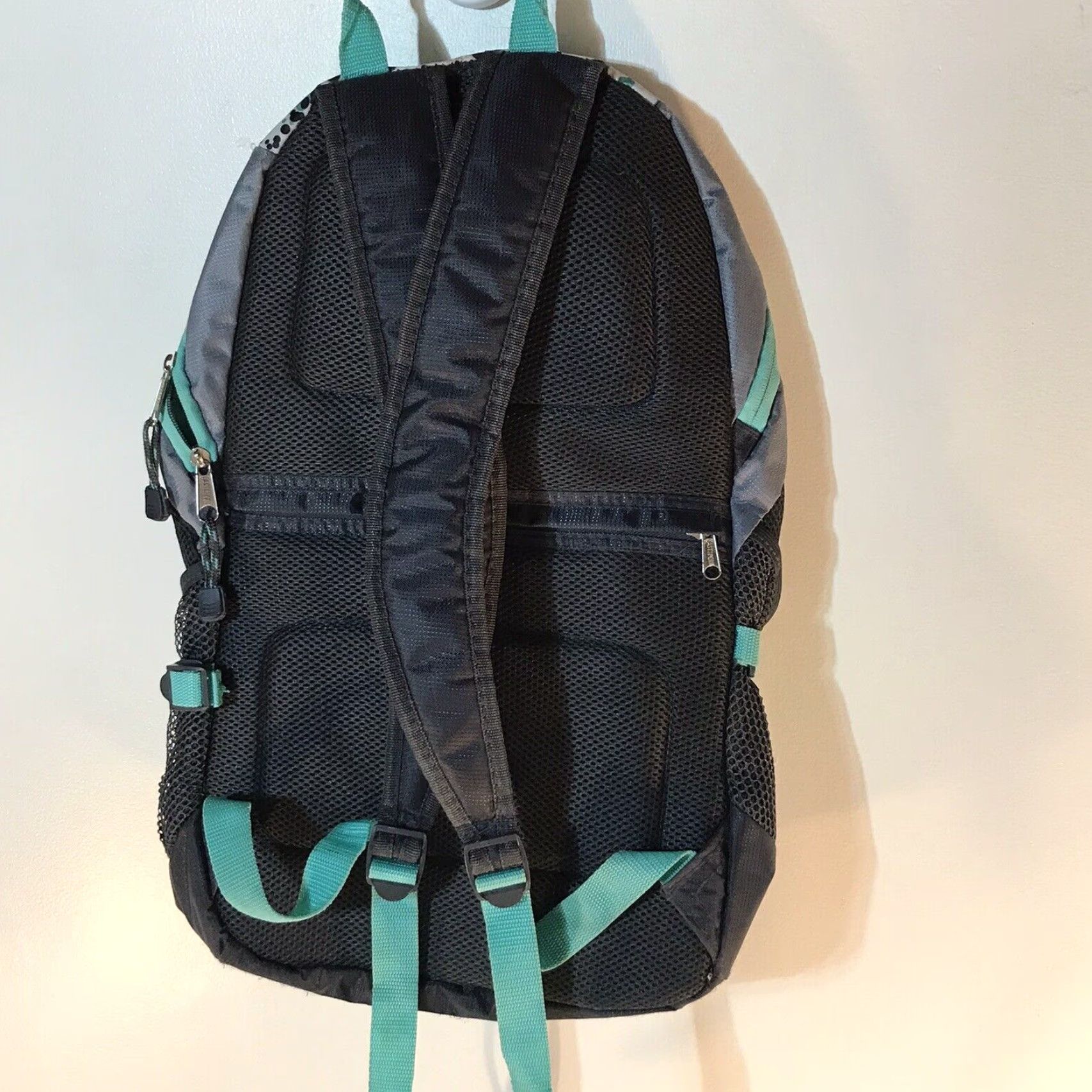 Vintage EASTSPORT Teal/Gray/White Large Backpack - Casual Travel Workwear - Multi Pockets, Drawstring Closure, Polka Dot - Women’s Size ONE SIZE - 2 Thumbnail