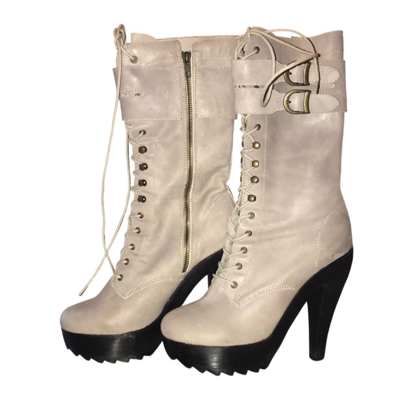 Jeffrey Campbell Jeffrey Campbell Gray Lace-Up Military Platform Heel Boots 1 Size US 10 / IT 40 - 1 Thumbnail