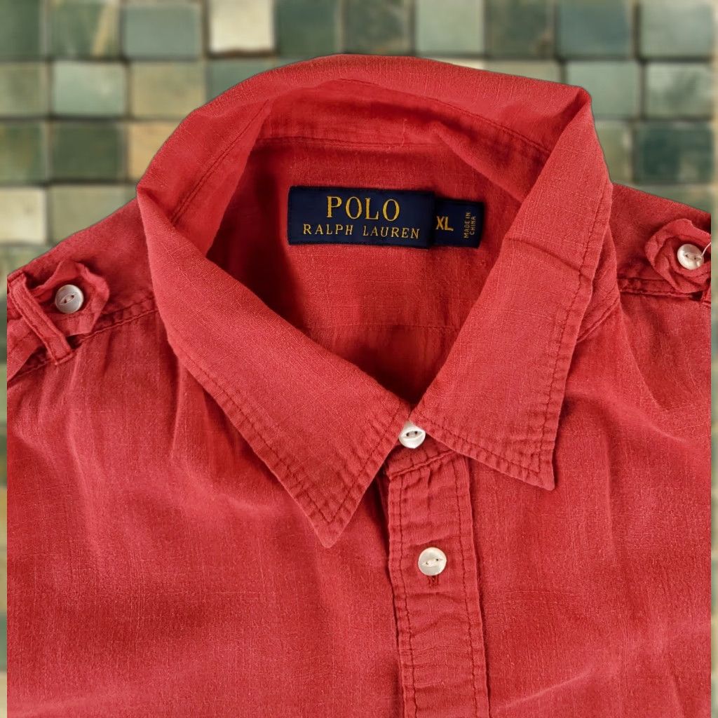 Polo Ralph Lauren Polo Ralph Lauren Button-Up Shirt Red Epaulettes Mens XL Sheer Long Sleeve Shirt Size US XL / EU 56 / 4 - 1 Thumbnail