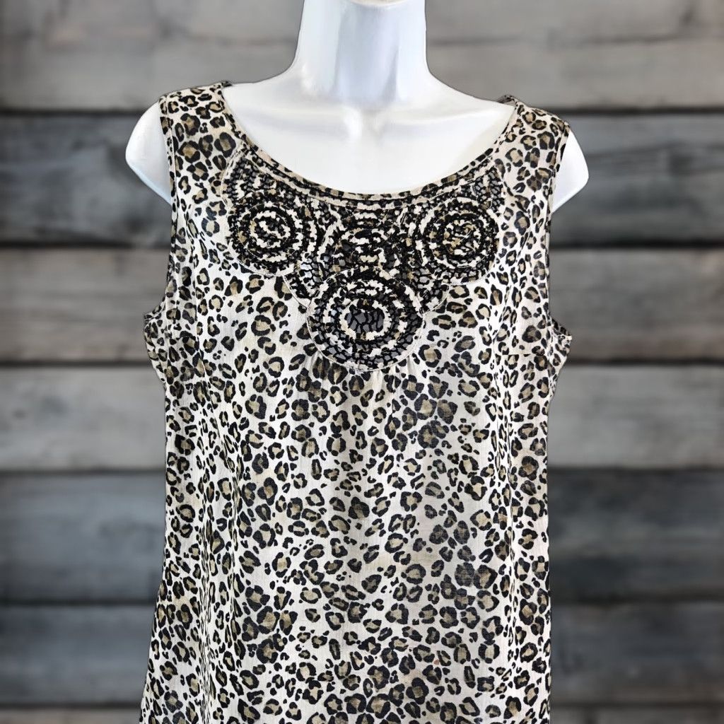 Tommy Bahama Tommy Bahama Tank Top Womens Small Black Brown Animal Print Cotton Shirt Ladies | Multicolor Sleeveless 19" Width 22.5" Length Size S / US 4 / IT 40 - 1 Thumbnail