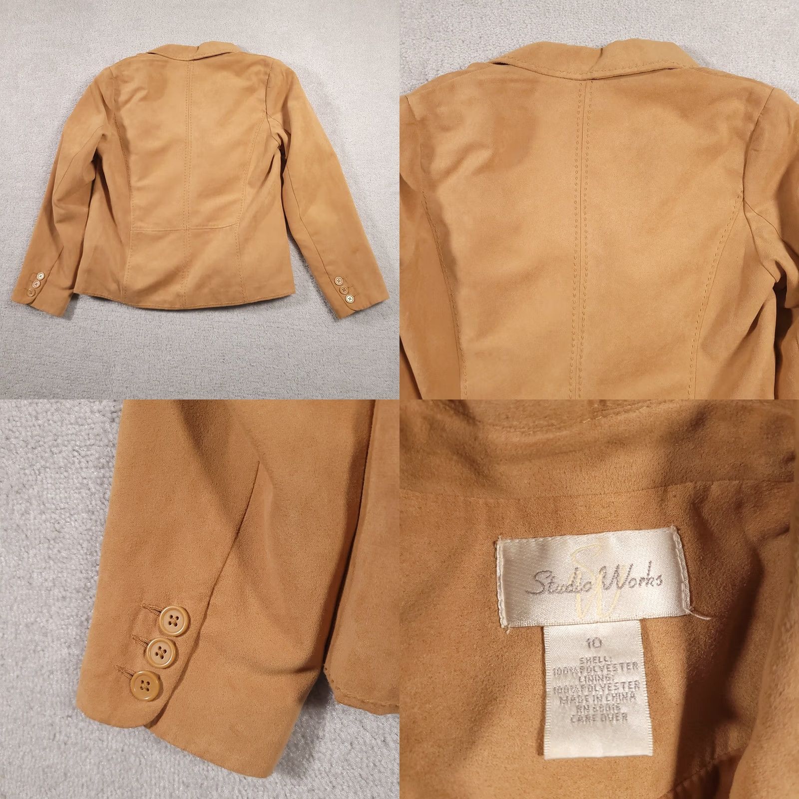 Vintage VINTAGE Studio Works Faux Suede Button Up Shirt Women's 10 Tan Long Sleeve Collar Lined Size L / US 10 / IT 46 - 9 Thumbnail