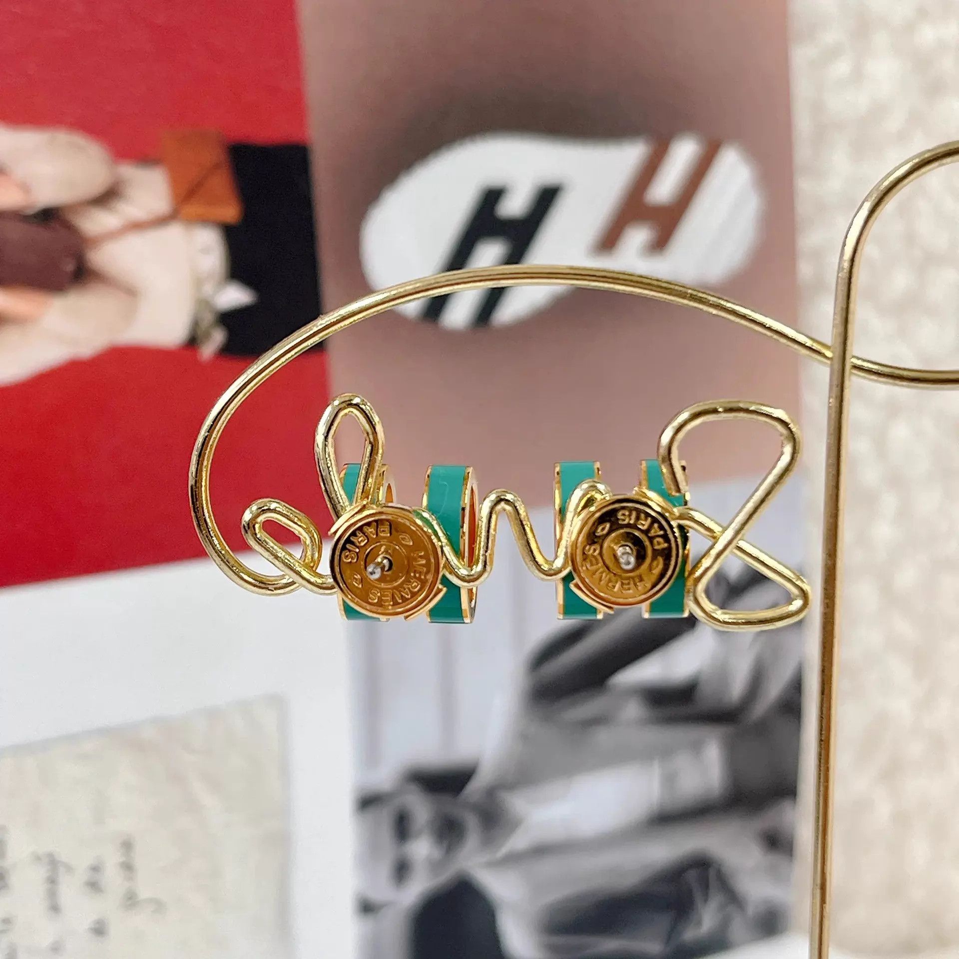 Hermes Hermes Pop H Peacock Green Pre-owned Earrings Size ONE SIZE - 2 Thumbnail