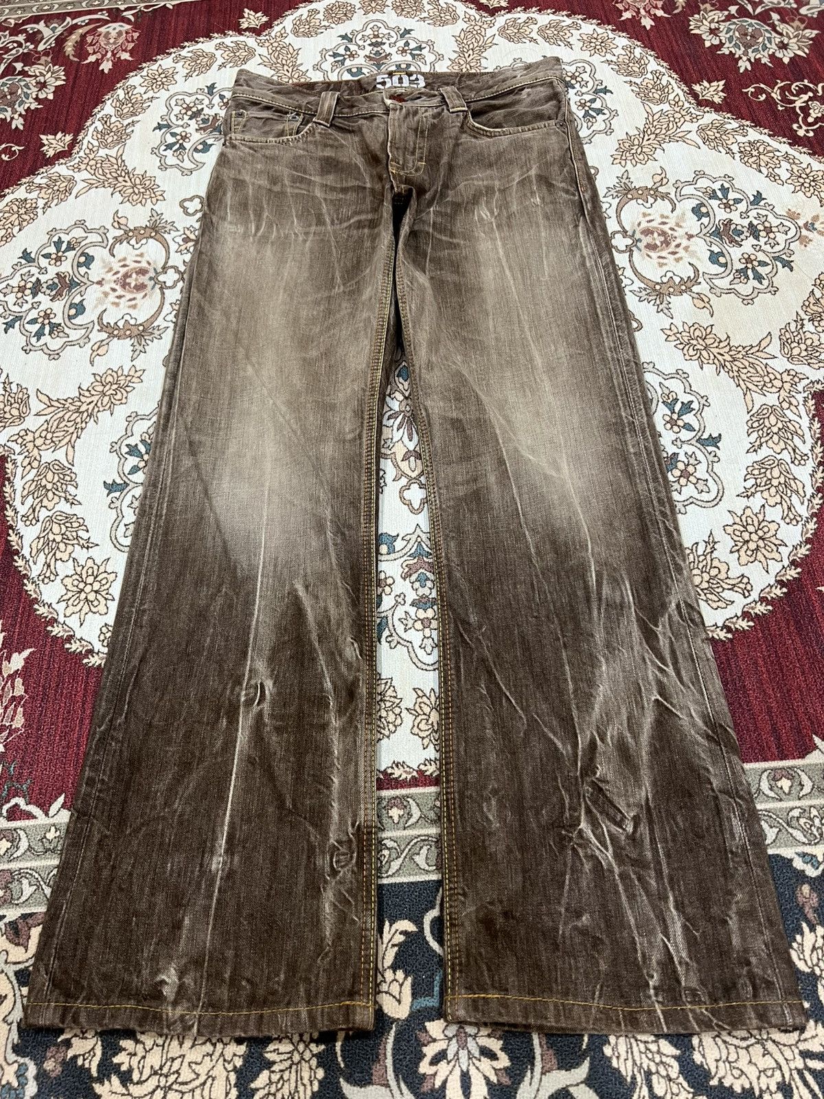 Edwin 💥Flare💥Vintage Edwin 503 Blue Trip Faded Flare Denim Jean Size US 31 - 1 Thumbnail