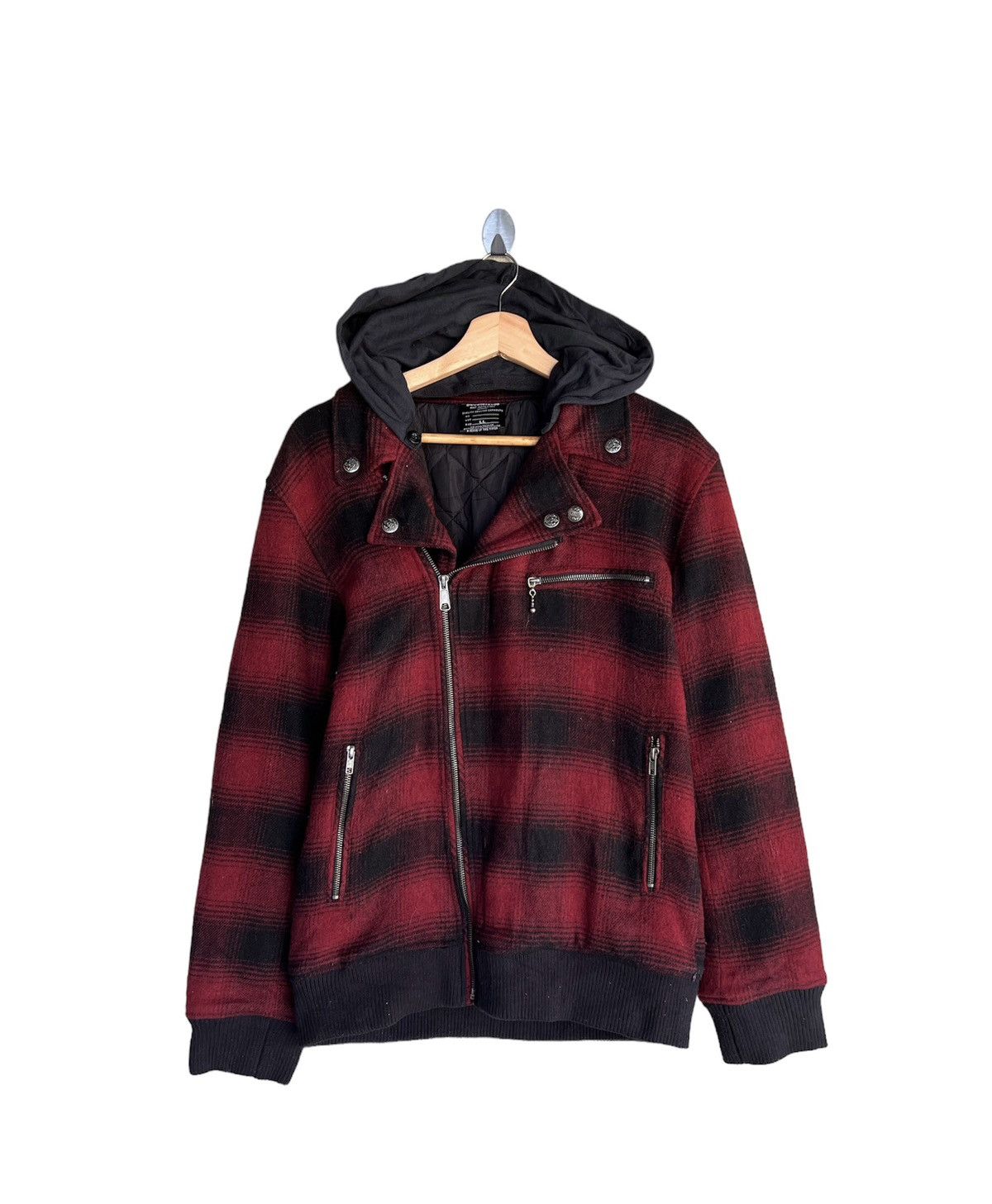 image of Seditionaries Doublefocus Plaid Tartan Punk Jacket in Red, Men's (Size Small)