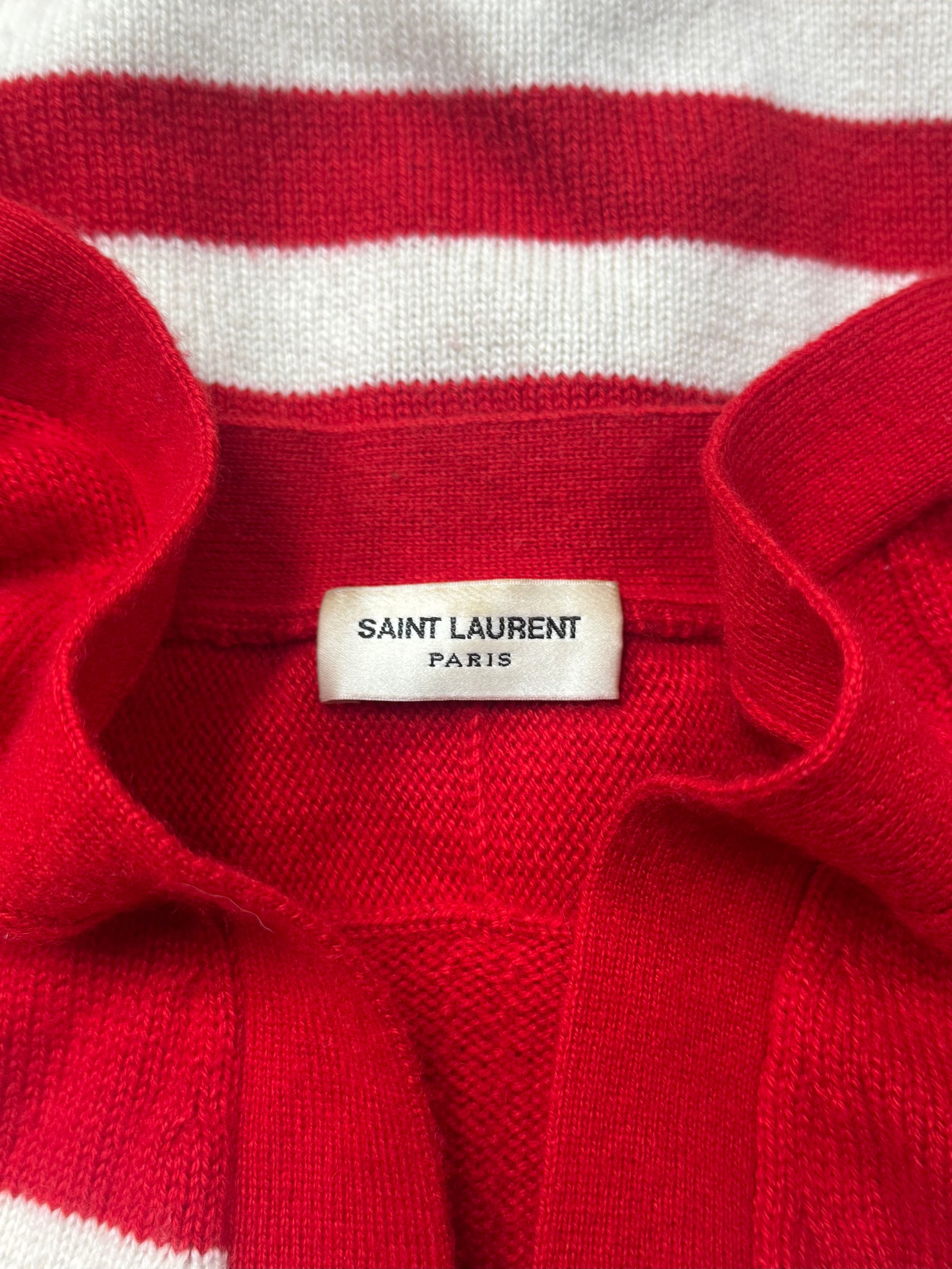 Saint Laurent Paris 2015 Saint Laurent By Hedi Slimane Wool Red/White Striped Cardigan Size US M / EU 48-50 / 2 - 2 Thumbnail