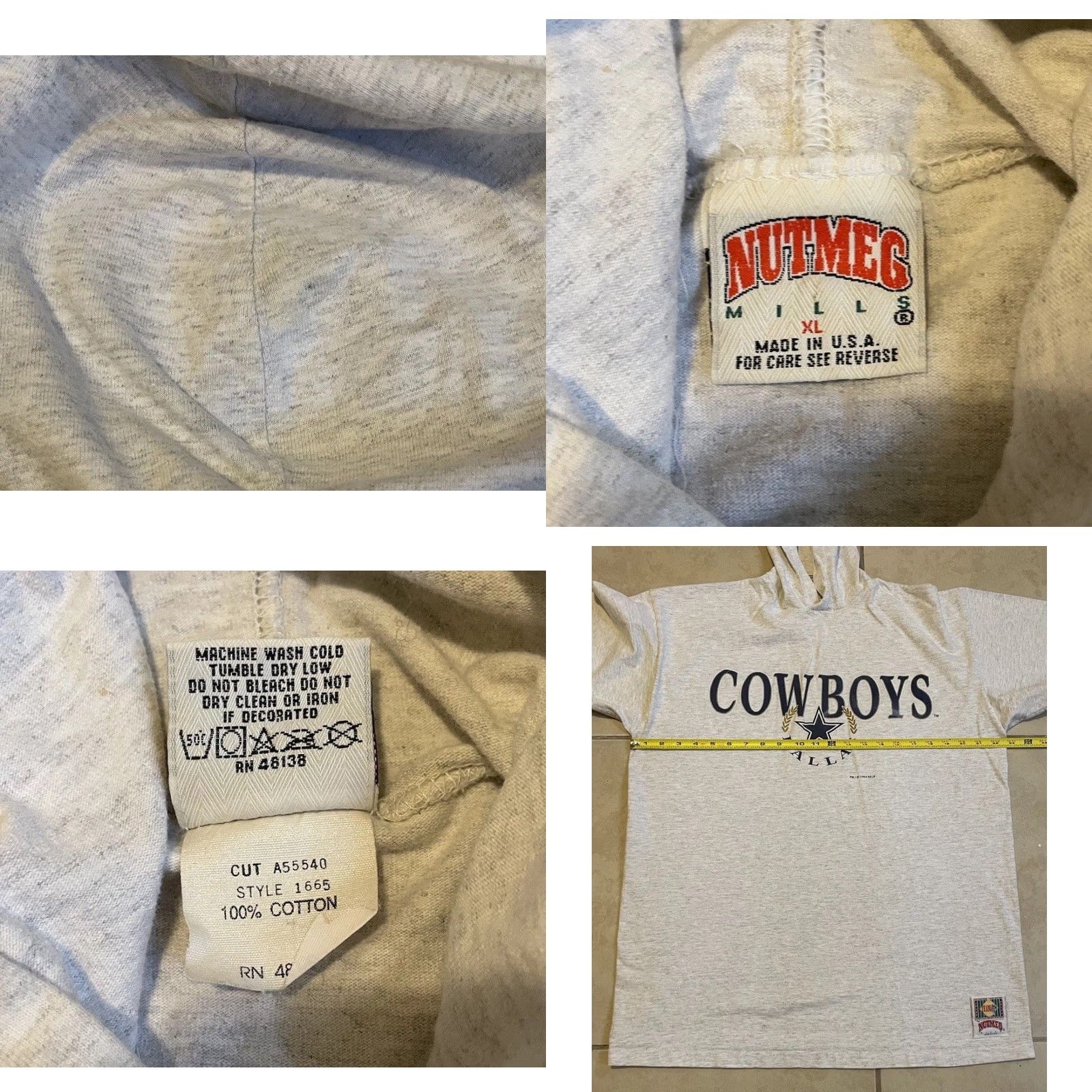 Vintage VINTAGE Dallas Cowboys Hoodie Shirt XL Gray 90s Faded Grunge Football NFL College Men Long Sleeve Striped Single Stitch USA USA Fans Size US XL / EU 56 / 4 - 10 Thumbnail