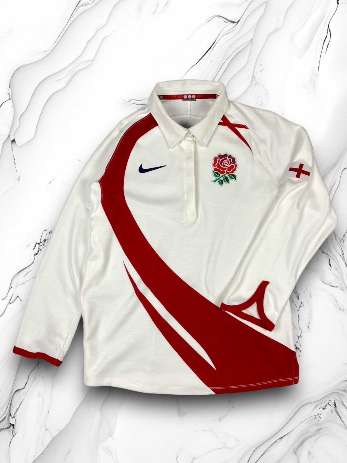 Nike × Vintage Vintage Nike Y2k Swoosh England Rugby Polo Shirt Size US S / EU 44-46 / 1 - 1 Thumbnail