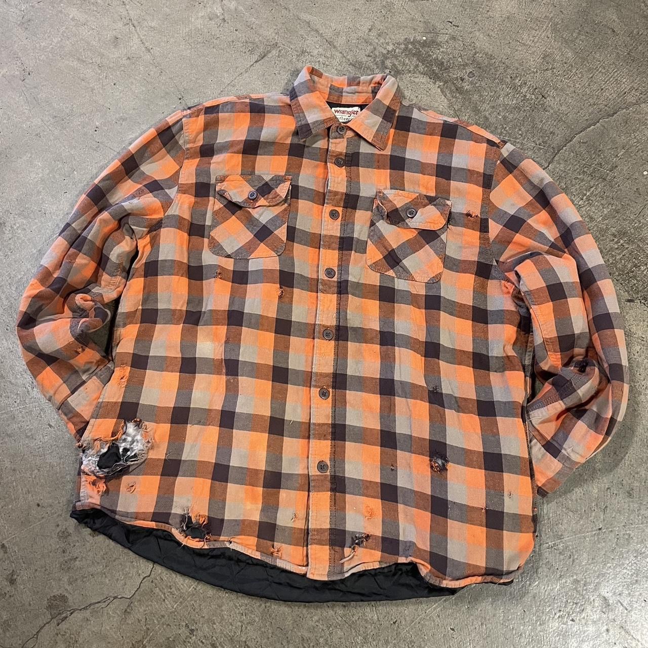Wrangler Distressed Wrangler Authentic Orange Brown Flannel Button Up Size US XL / EU 56 / 4 - 1 Thumbnail
