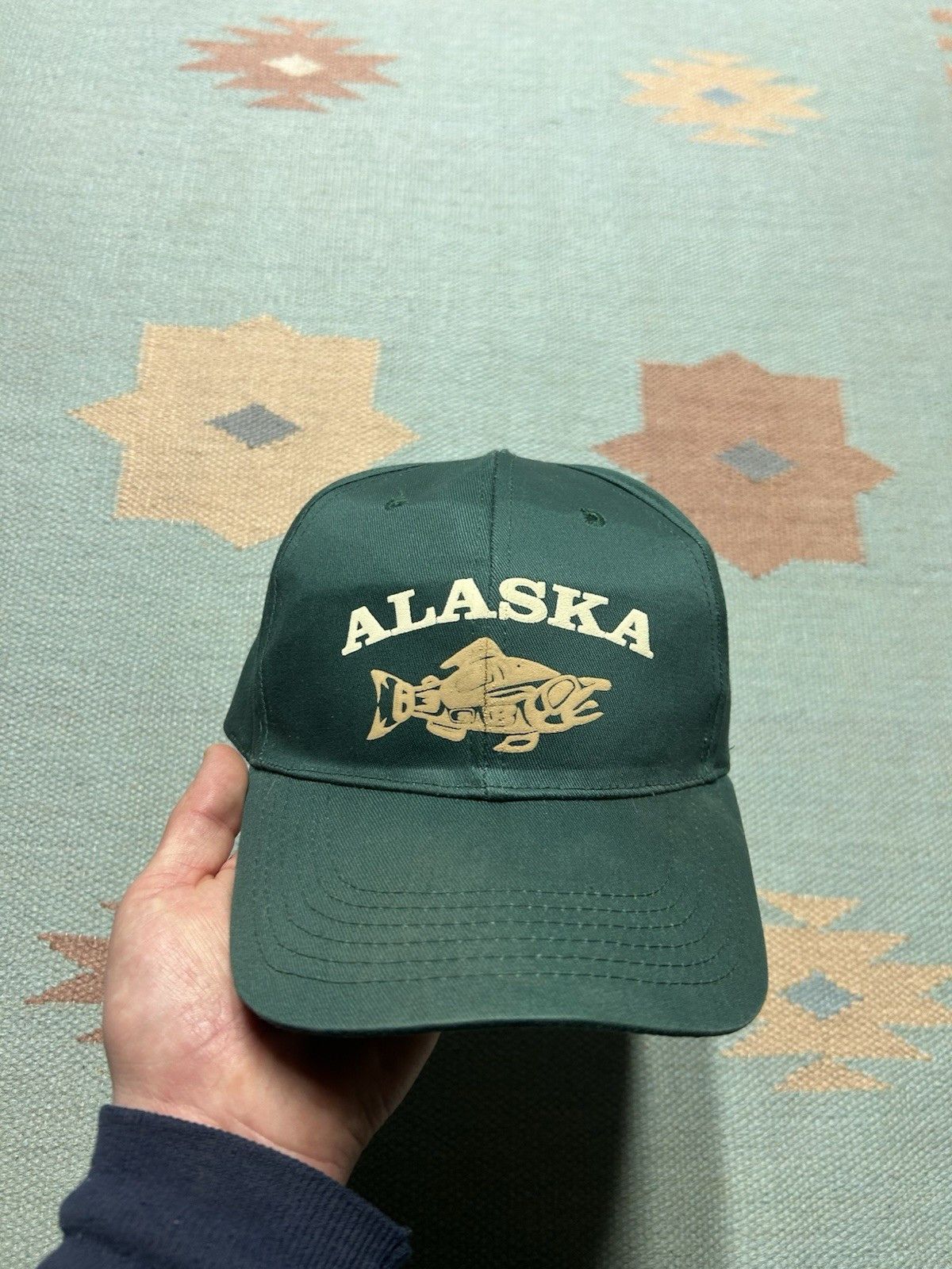 Vintage Vtg strapback hat Alaska fish native graphic forest green Size ONE SIZE - 2 Thumbnail