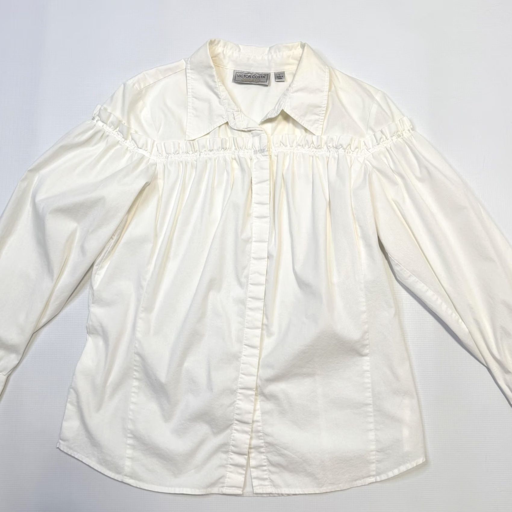 Vintage Victor Costa Blouse Womens L White Collared Button Front Sleeve Top Size L / US 10 / IT 46 - 5 Thumbnail