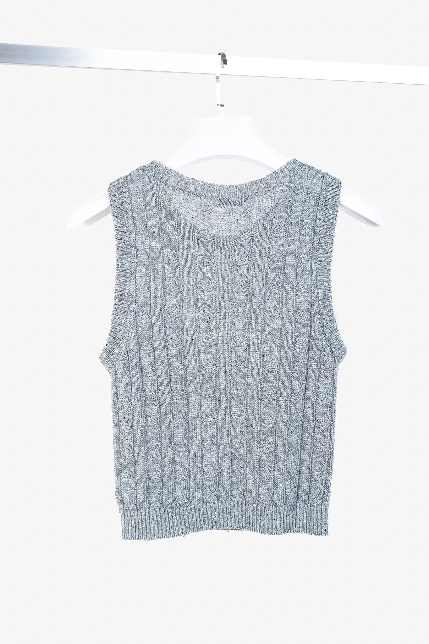 Brunello Cucinelli Brunello Cucinelli SS/23 Linen-Blend Sequin Knit Vest Size M / US 6-8 / IT 42-44 - 2 Thumbnail