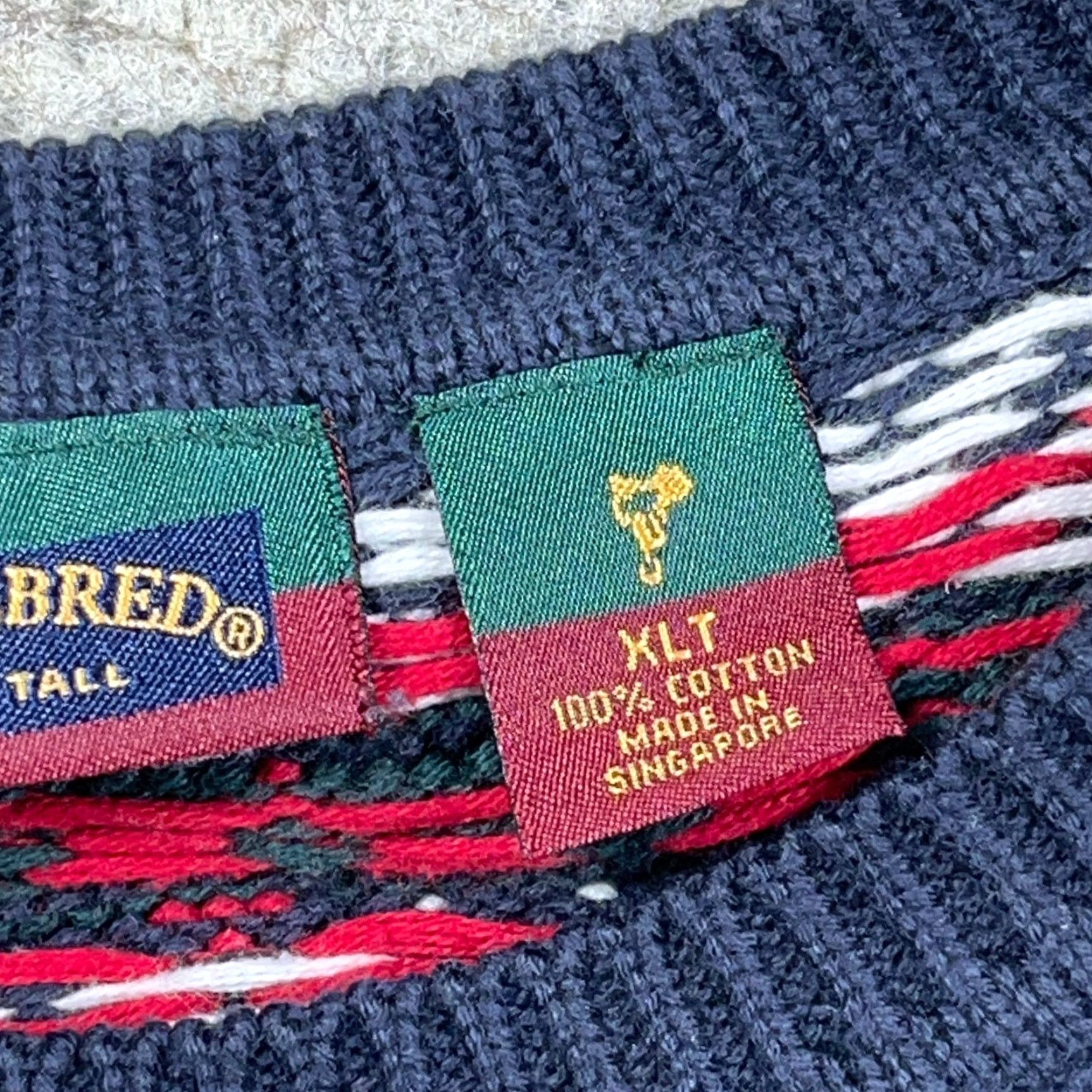 Vintage VINTAGE Grandpa Sweater Men XLT Blue Red Heavy Chunky Knit Geometric Nordic 90s Saddlebred Crew Neck Pullover Knit Size US XL / EU 56 / 4 - 3 Thumbnail