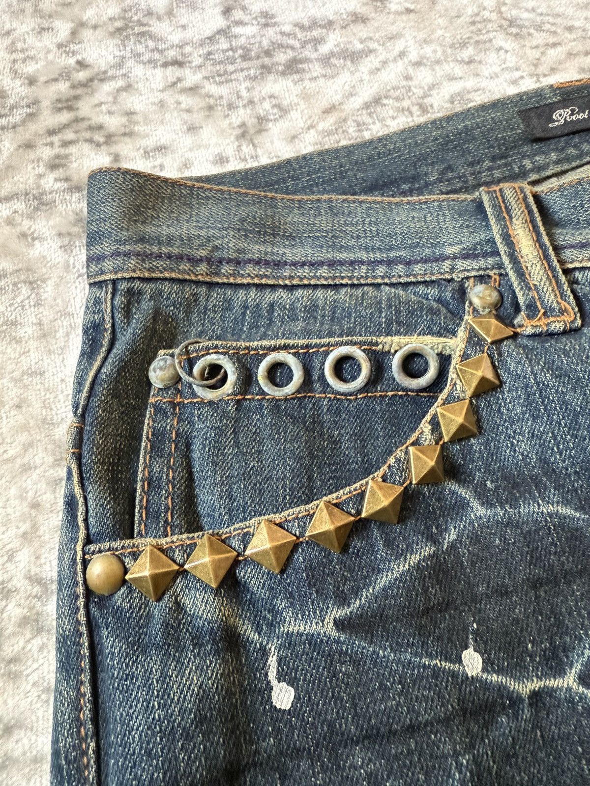 If Six Was Nine Root Three Japan Studded & Pierced Rusty Wash Flared Jeans Size US 32 / EU 48 - 6 Thumbnail